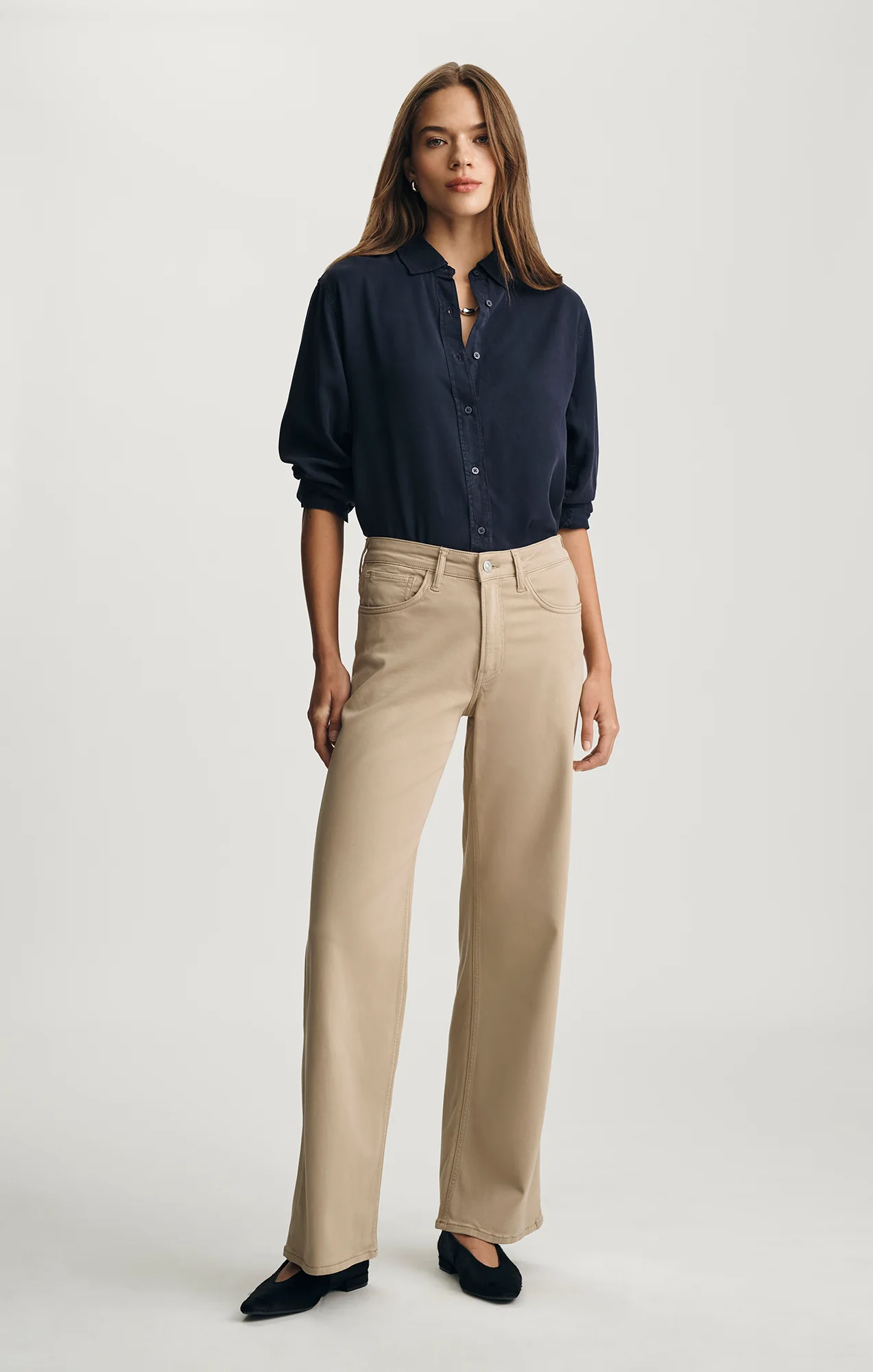 ALENA WIDE LEG IN FRENCH BEIGE SATEEN - Image 4