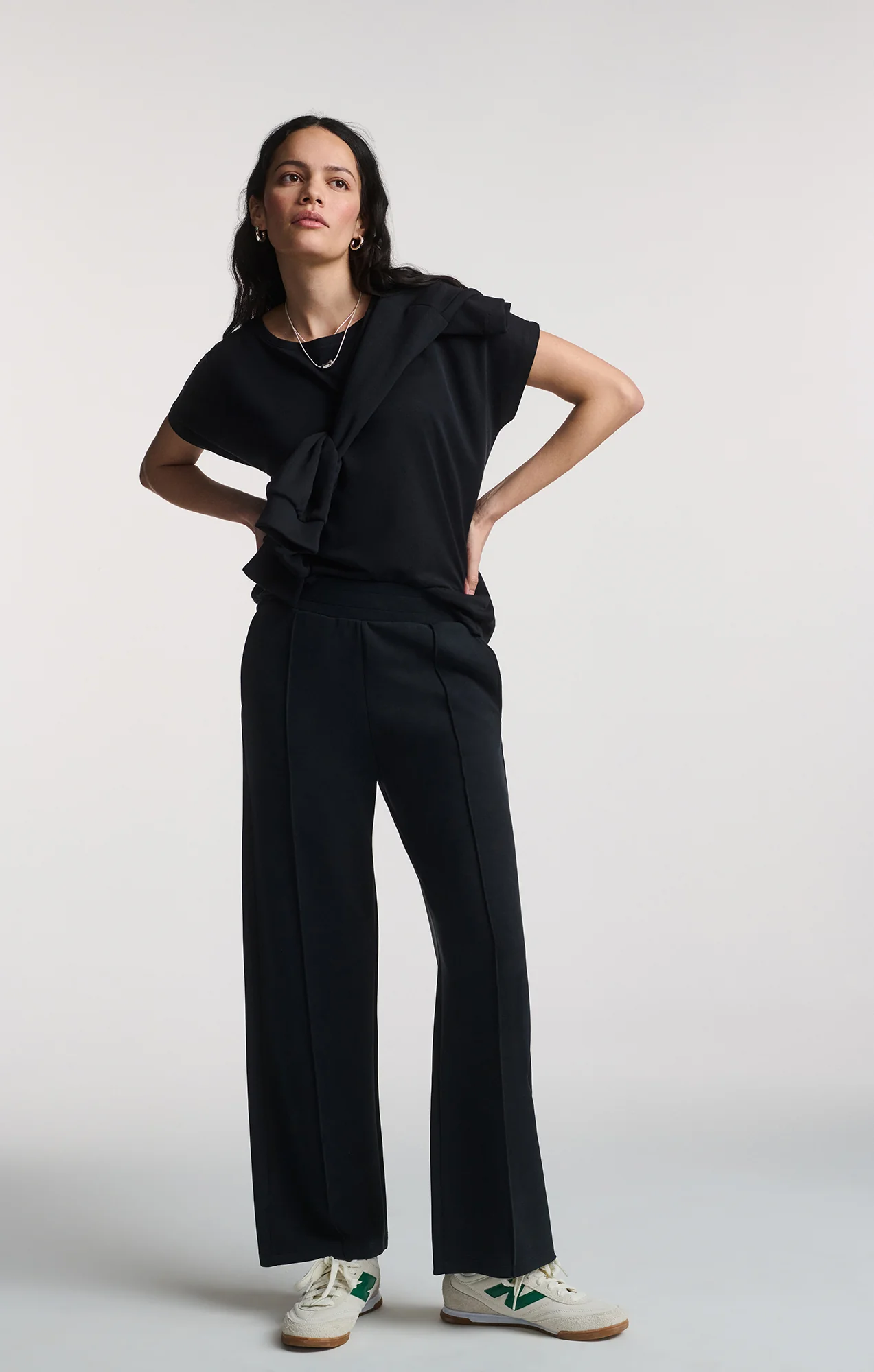 LUXE TOUCH TENCEL™ BOAT NECK T-SHIRT IN BLACK - Image 4