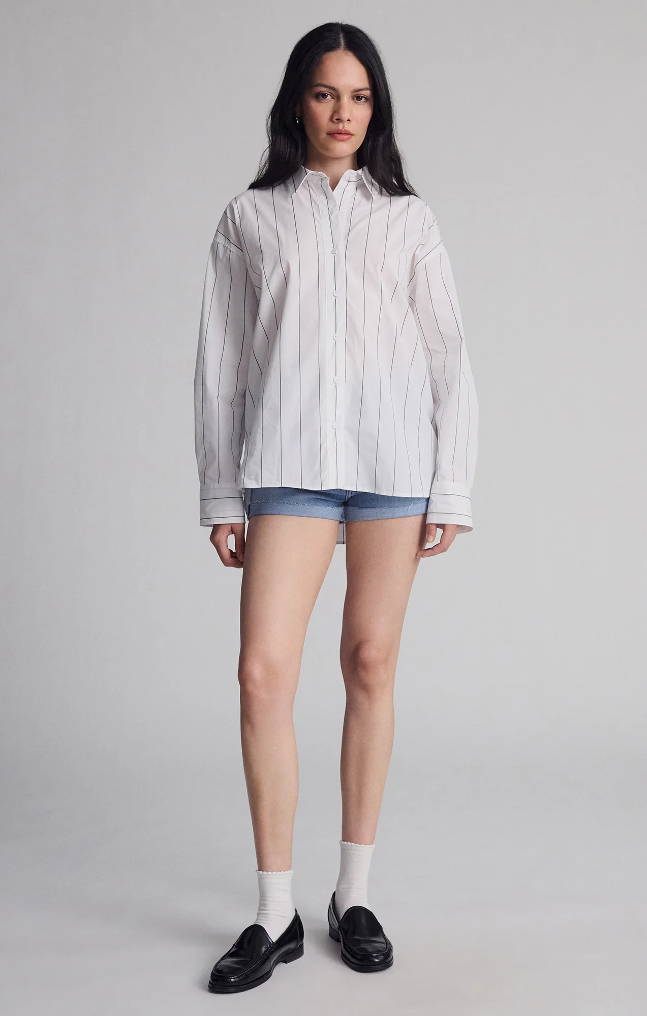 BREEZY BUTTON-UP SHIRT IN BLACK STRIPED - Image 3