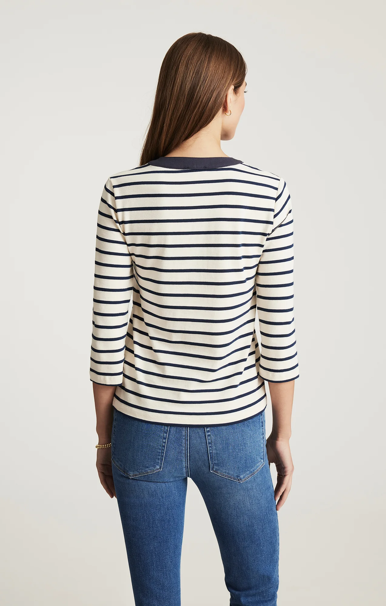 HENLEY QUARTER SLEEVE T-SHIRT IN NAVY BLAZER STRIPE - Image 3
