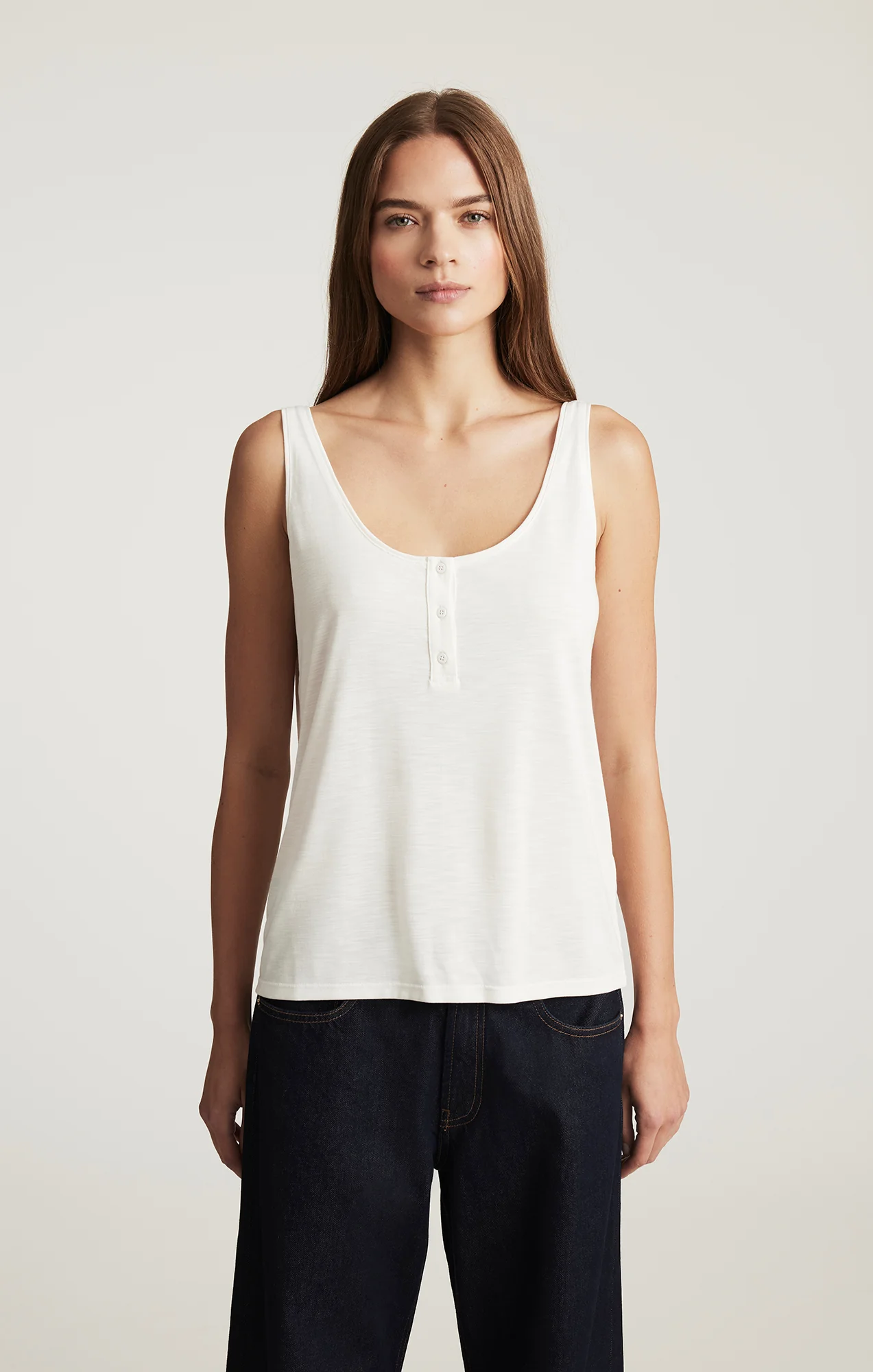 LUXE TOUCH TENCEL™ HENLEY TANK TOP IN ANTIQUE WHITE