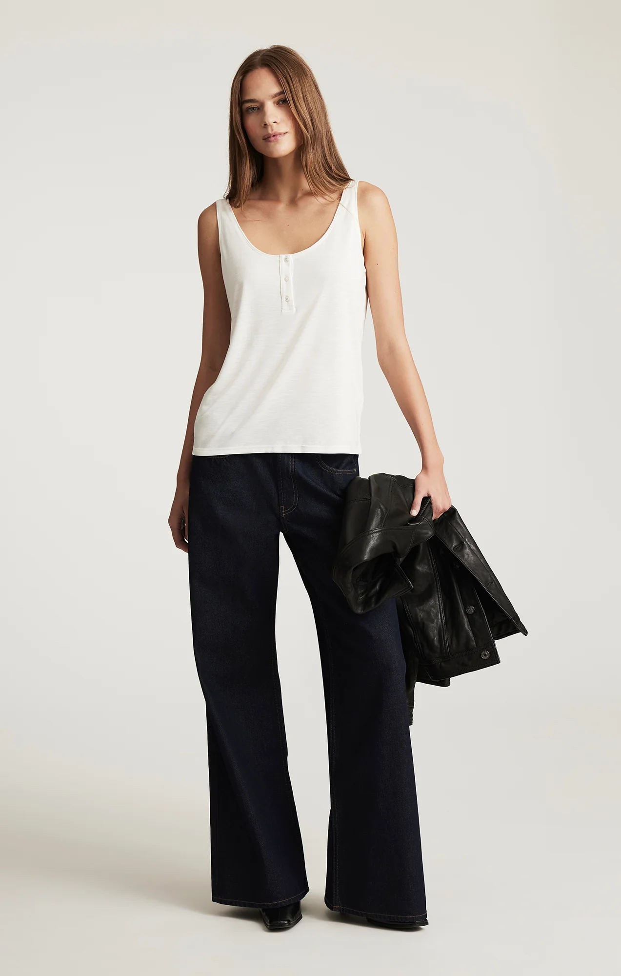 LUXE TOUCH TENCEL™ HENLEY TANK TOP IN ANTIQUE WHITE - Image 5