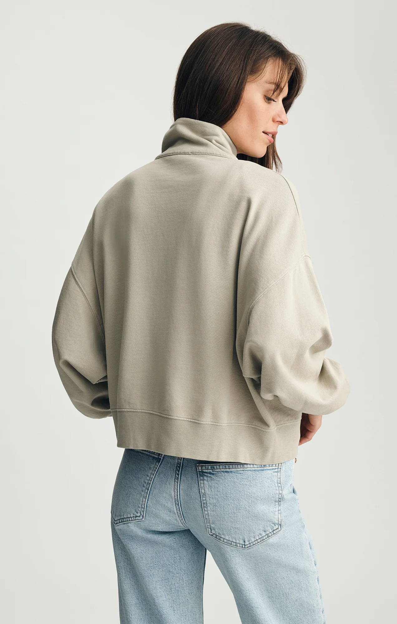 BUTTON-UP FUNNEL NECK SWEATSHIRT IN SEAGRASS - Image 2