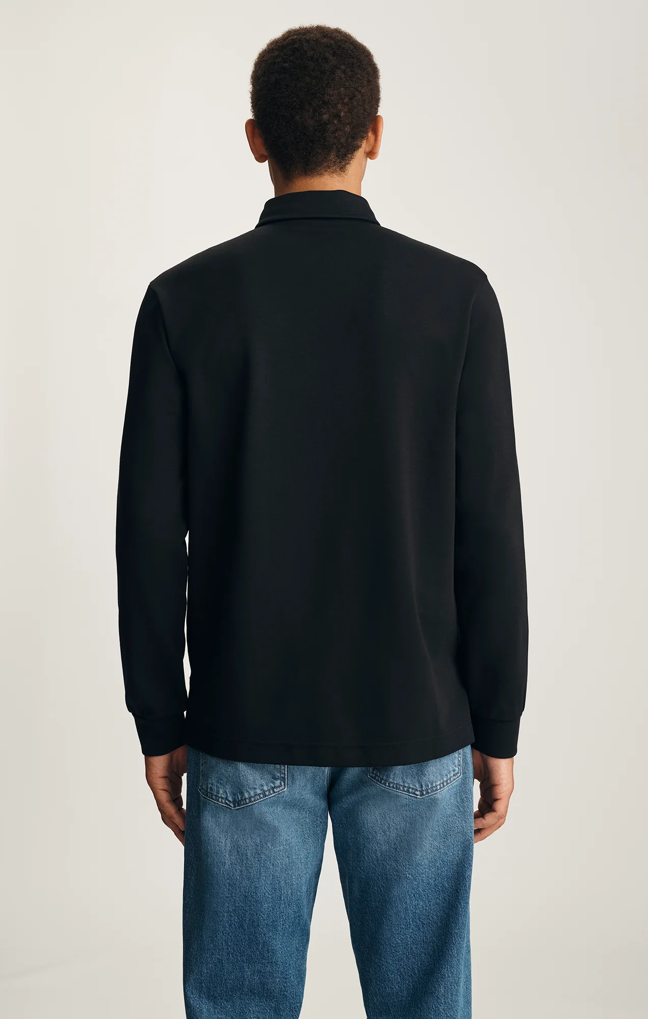 LONG SLEEVE POLO T-SHIRT IN BLACK - Image 2