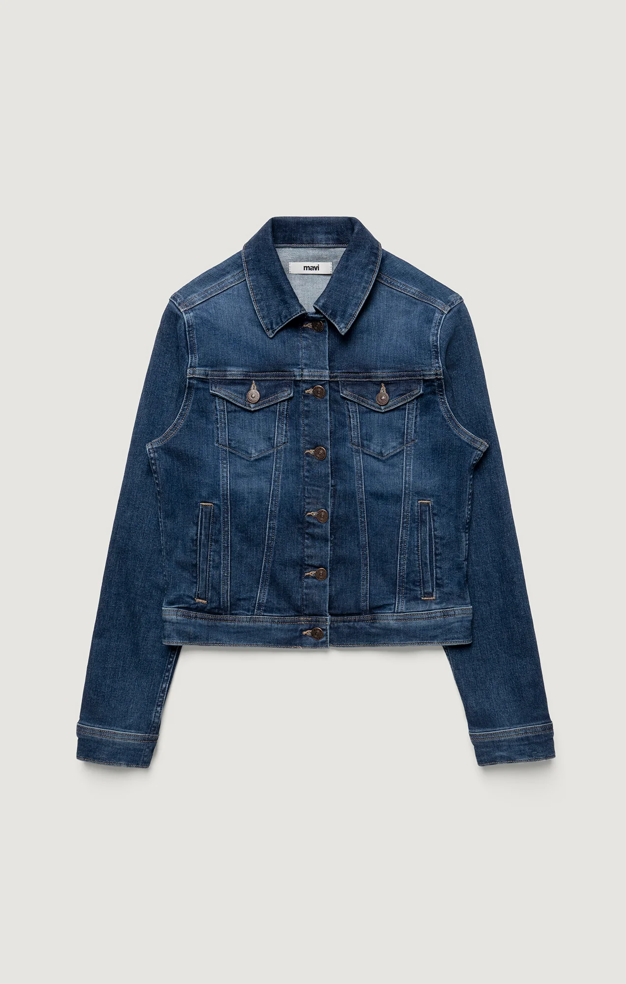 CECILIA DENIM JACKET IN DARK BRUSHED FLEX BLUE - Image 7