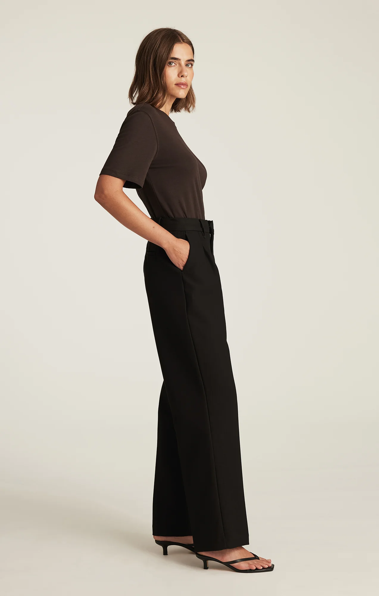 CHARLOTTE WIDE LEG IN BLACK SMART TWILL - Image 2