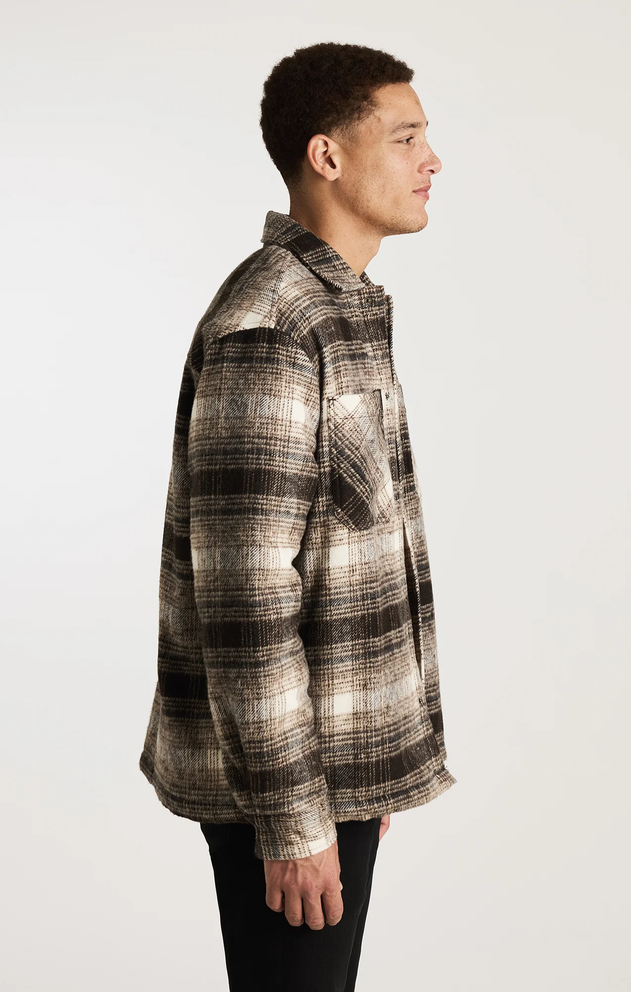 PLAID SHIRT JACKET IN SEAL BROWN CHECK - Image 2