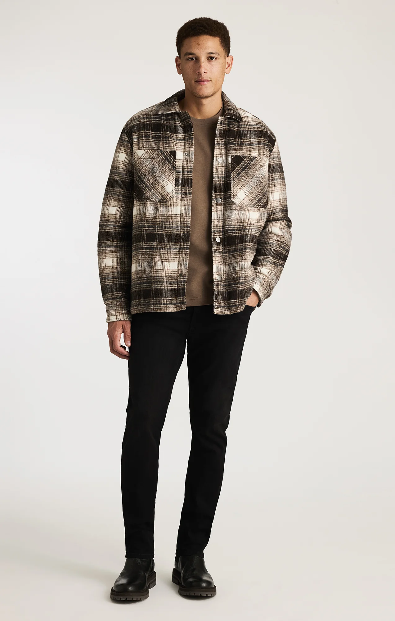 PLAID SHIRT JACKET IN SEAL BROWN CHECK - Image 5