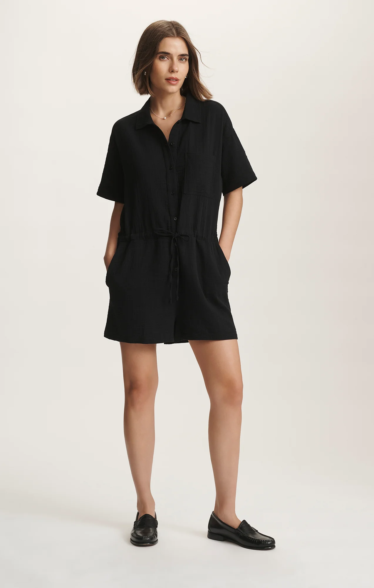 CINCHED WAIST ROMPER IN BLACK - Image 2