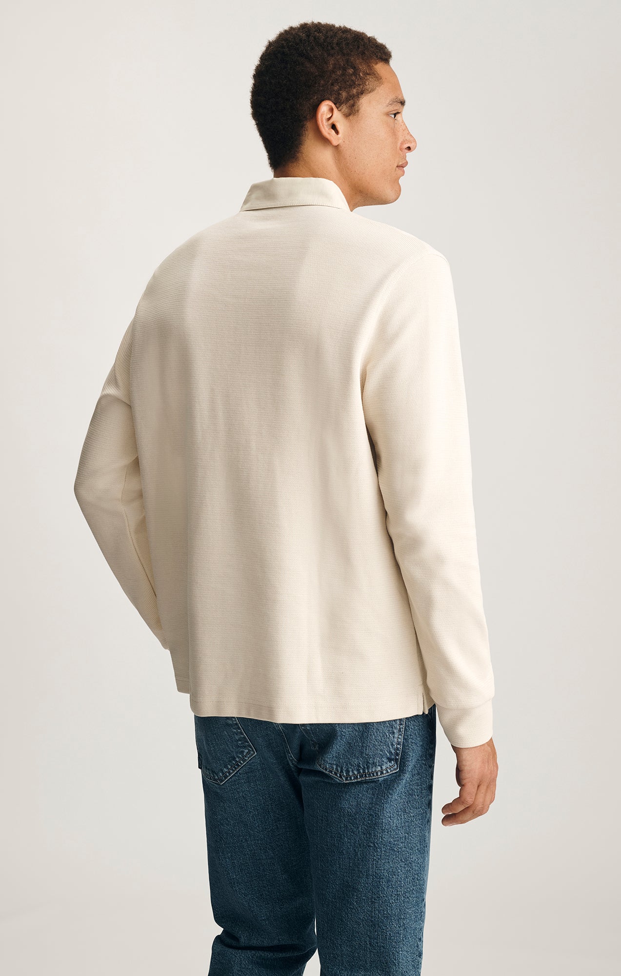 LONG SLEEVE POLO T-SHIRT IN PEYOTE - Image 2
