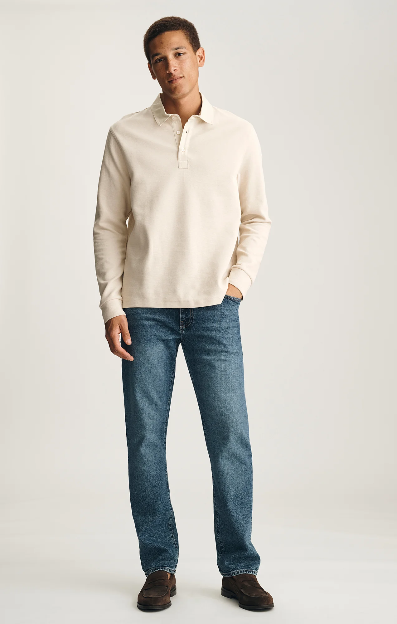 LONG SLEEVE POLO T-SHIRT IN PEYOTE - Image 5
