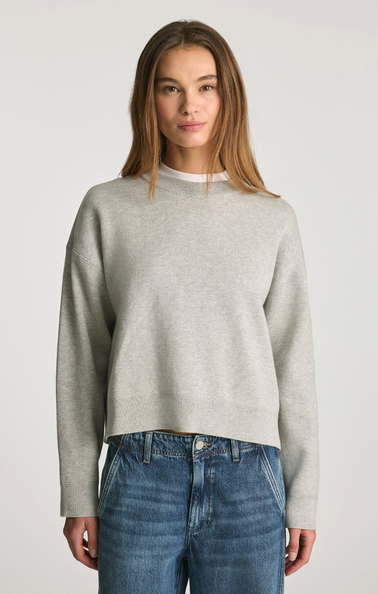 CREW NECK SWEATER IN LIGHT GREY MELANGE