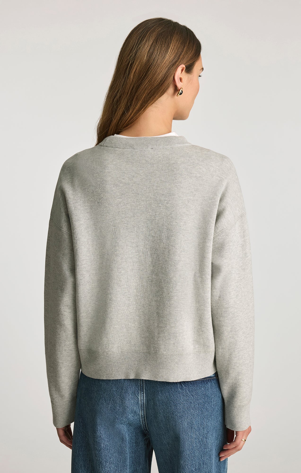 CREW NECK SWEATER IN LIGHT GREY MELANGE - Image 2