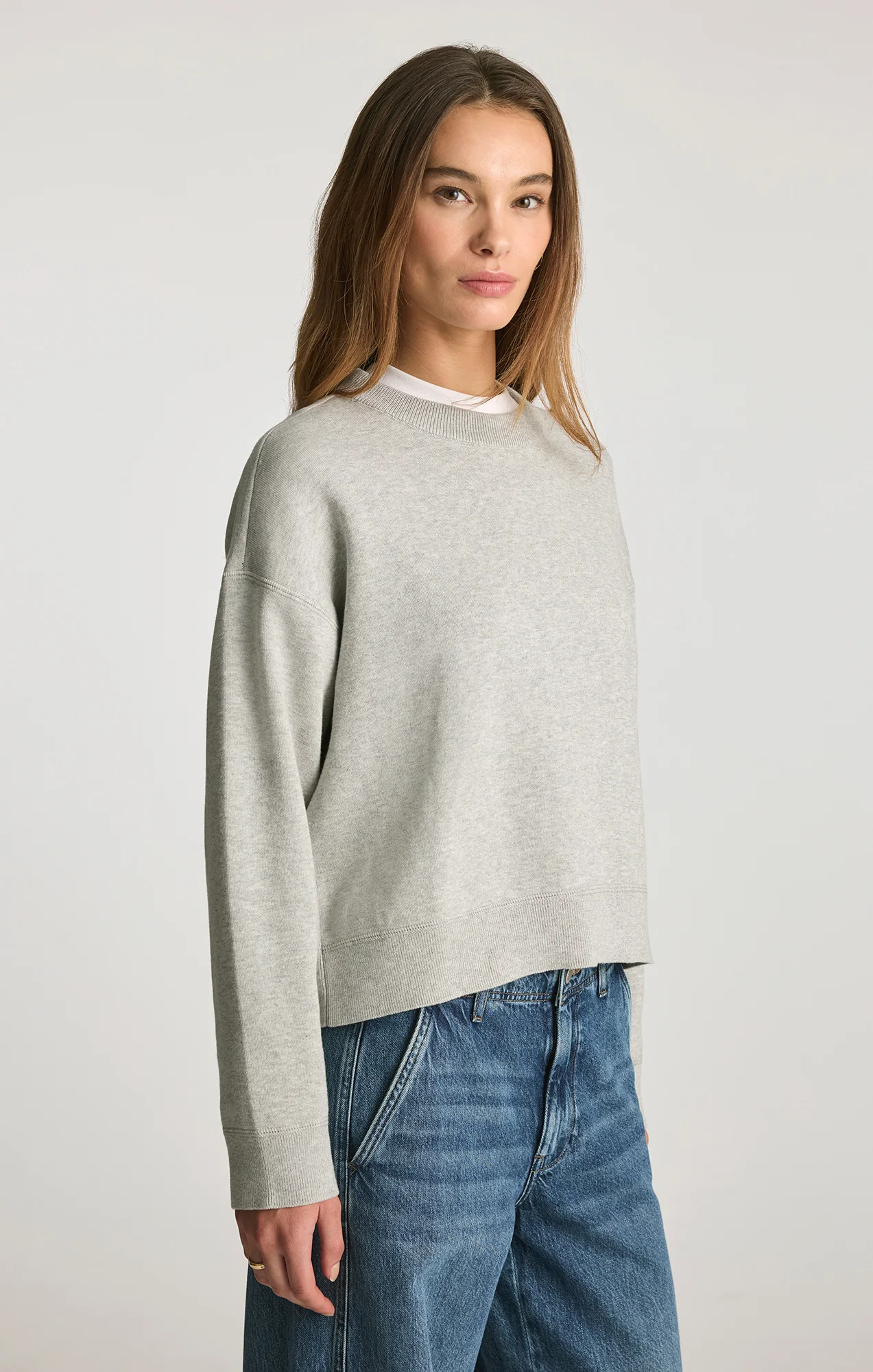 CREW NECK SWEATER IN LIGHT GREY MELANGE - Image 3