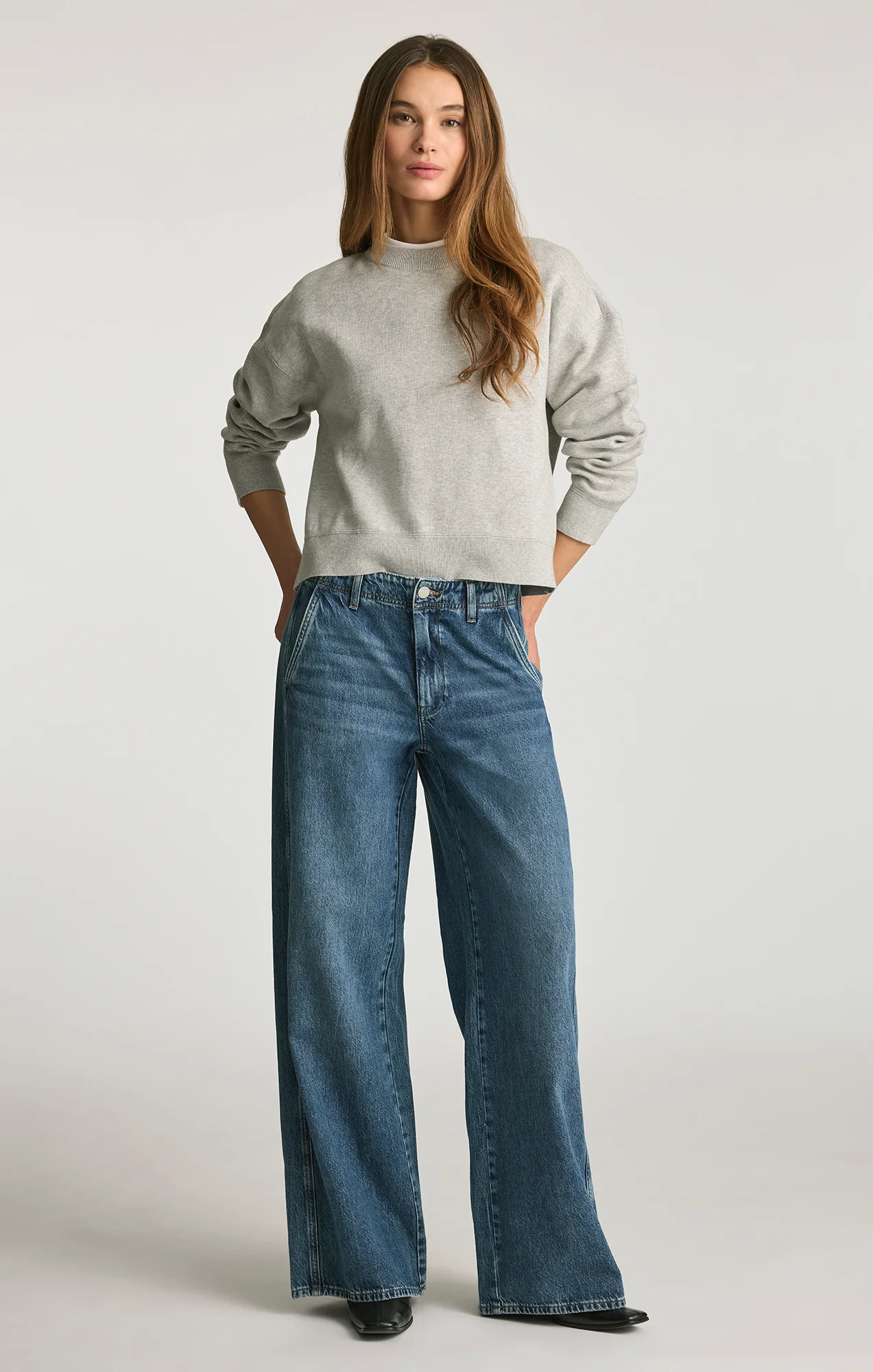 CREW NECK SWEATER IN LIGHT GREY MELANGE - Image 5