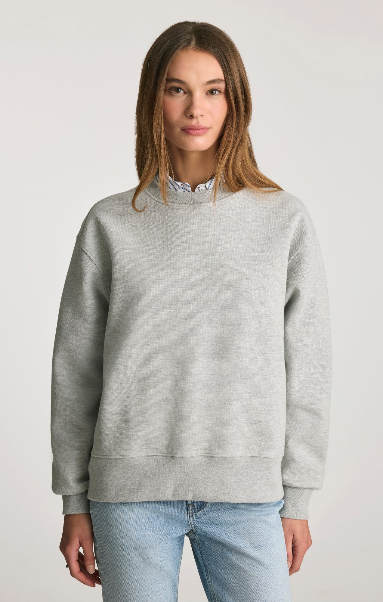 PIQUE CREW NECK SWEATSHIRT IN GREY MELANGE