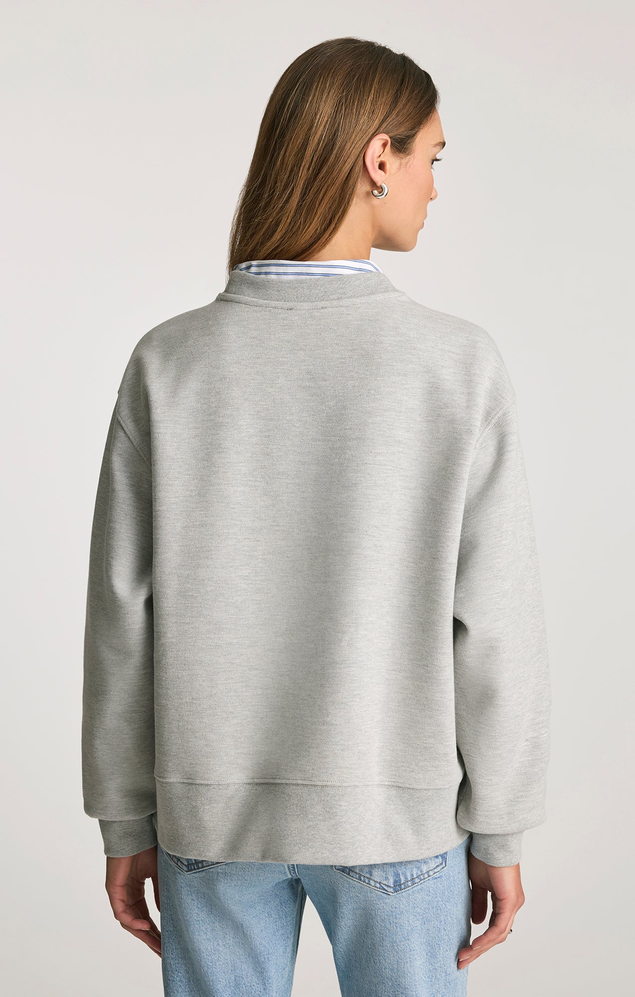 PIQUE CREW NECK SWEATSHIRT IN GREY MELANGE - Image 2