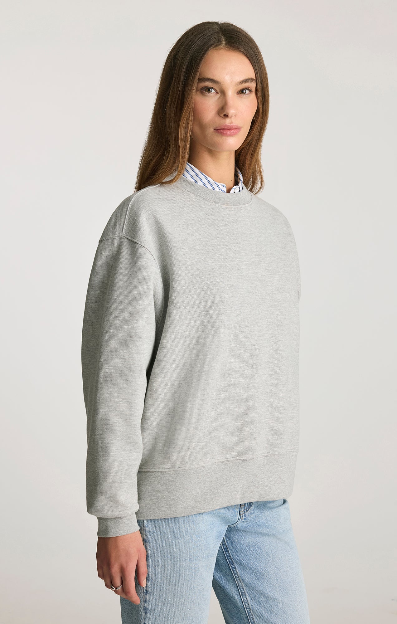 PIQUE CREW NECK SWEATSHIRT IN GREY MELANGE - Image 3