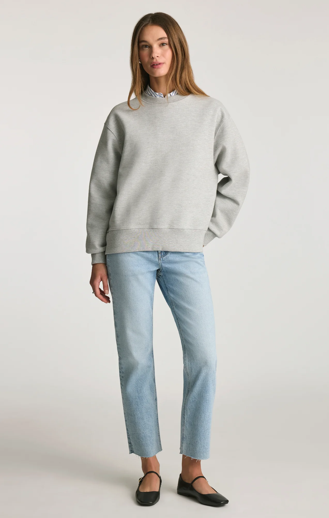 PIQUE CREW NECK SWEATSHIRT IN GREY MELANGE - Image 5
