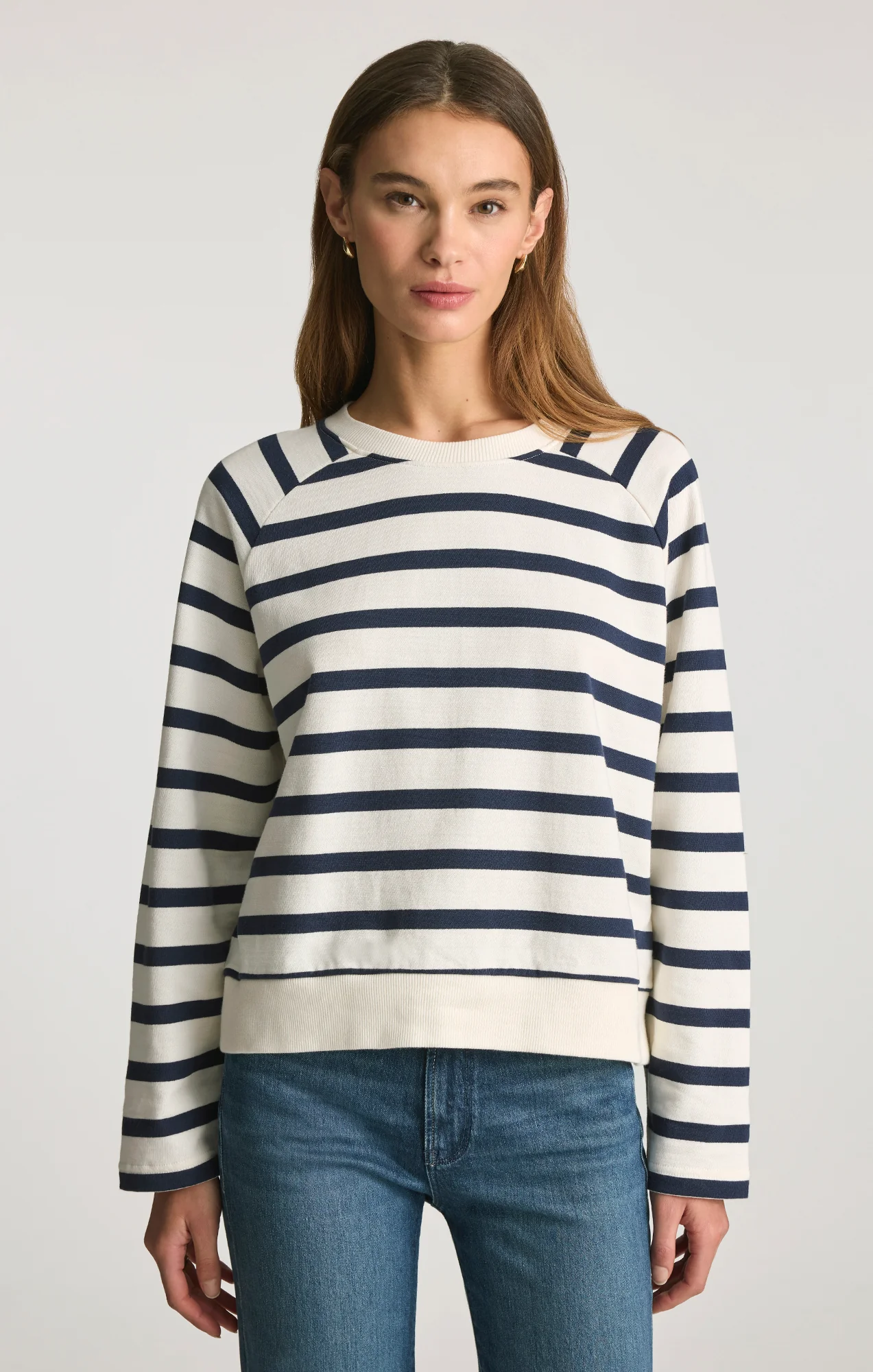 CREW NECK SWEATSHIRT IN BLACK IRIS STRIPE