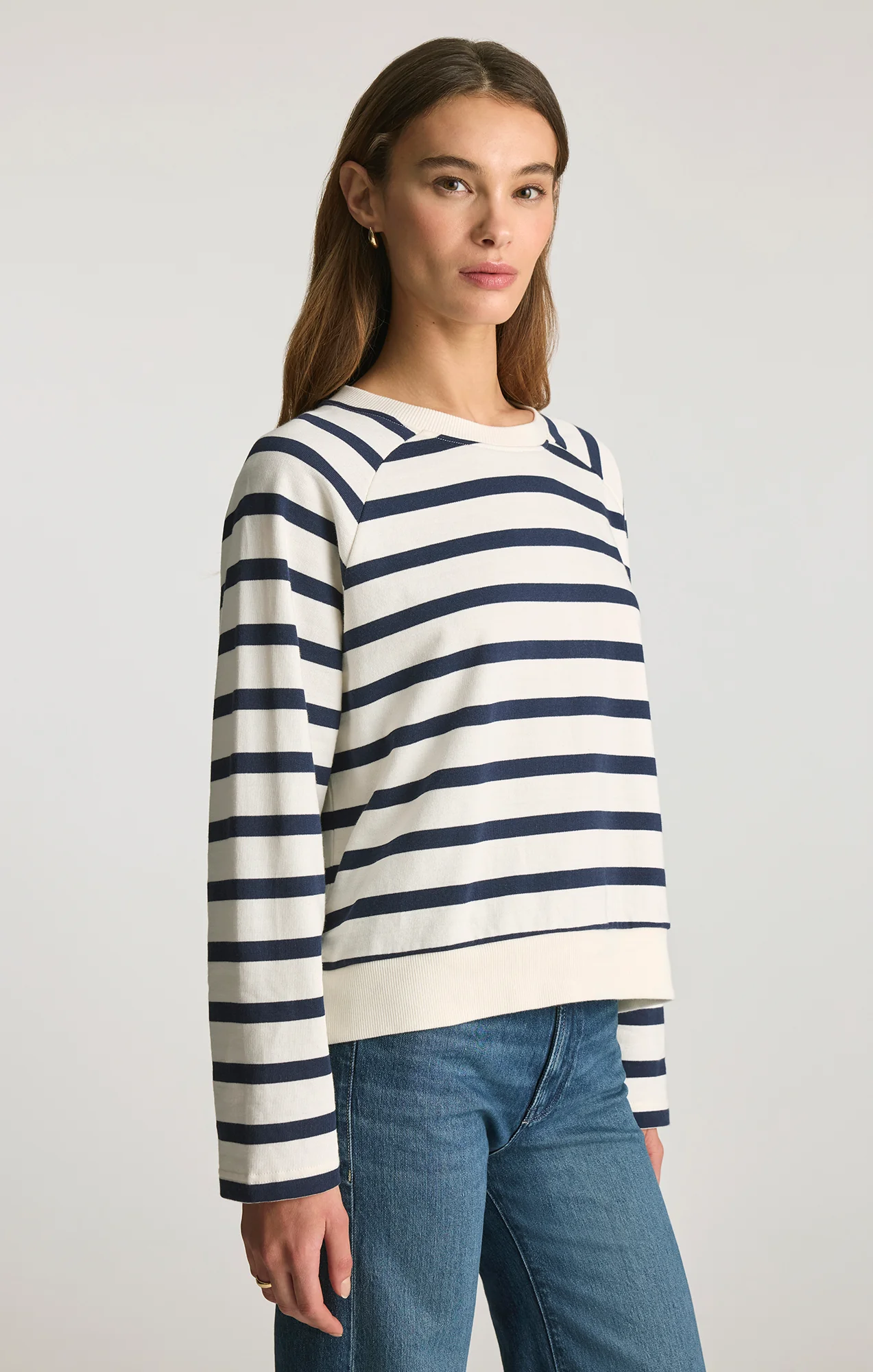 CREW NECK SWEATSHIRT IN BLACK IRIS STRIPE - Image 3
