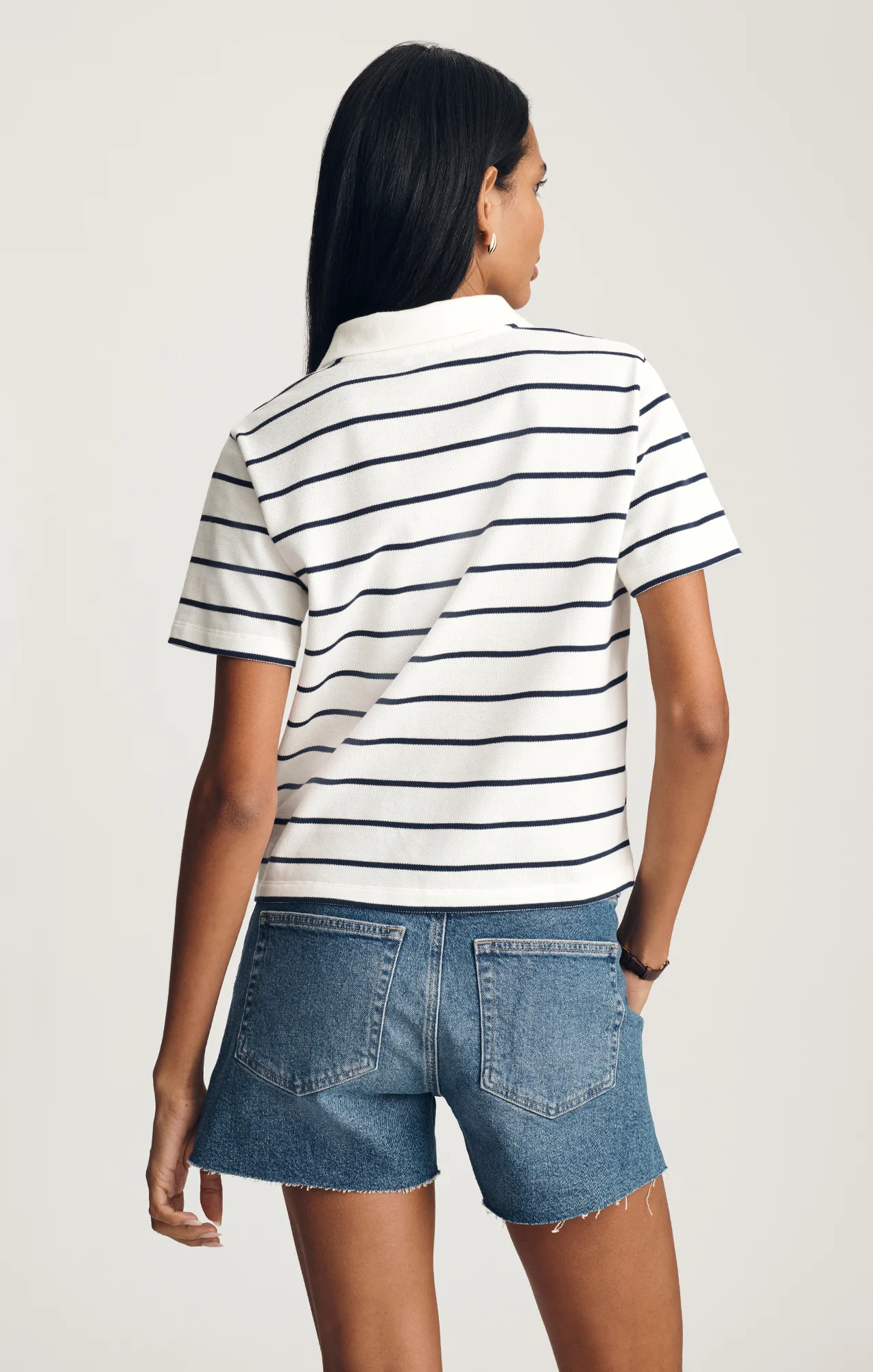 CROPPED POLO T-SHIRT IN BLACK IRISH STRIPE - Image 2