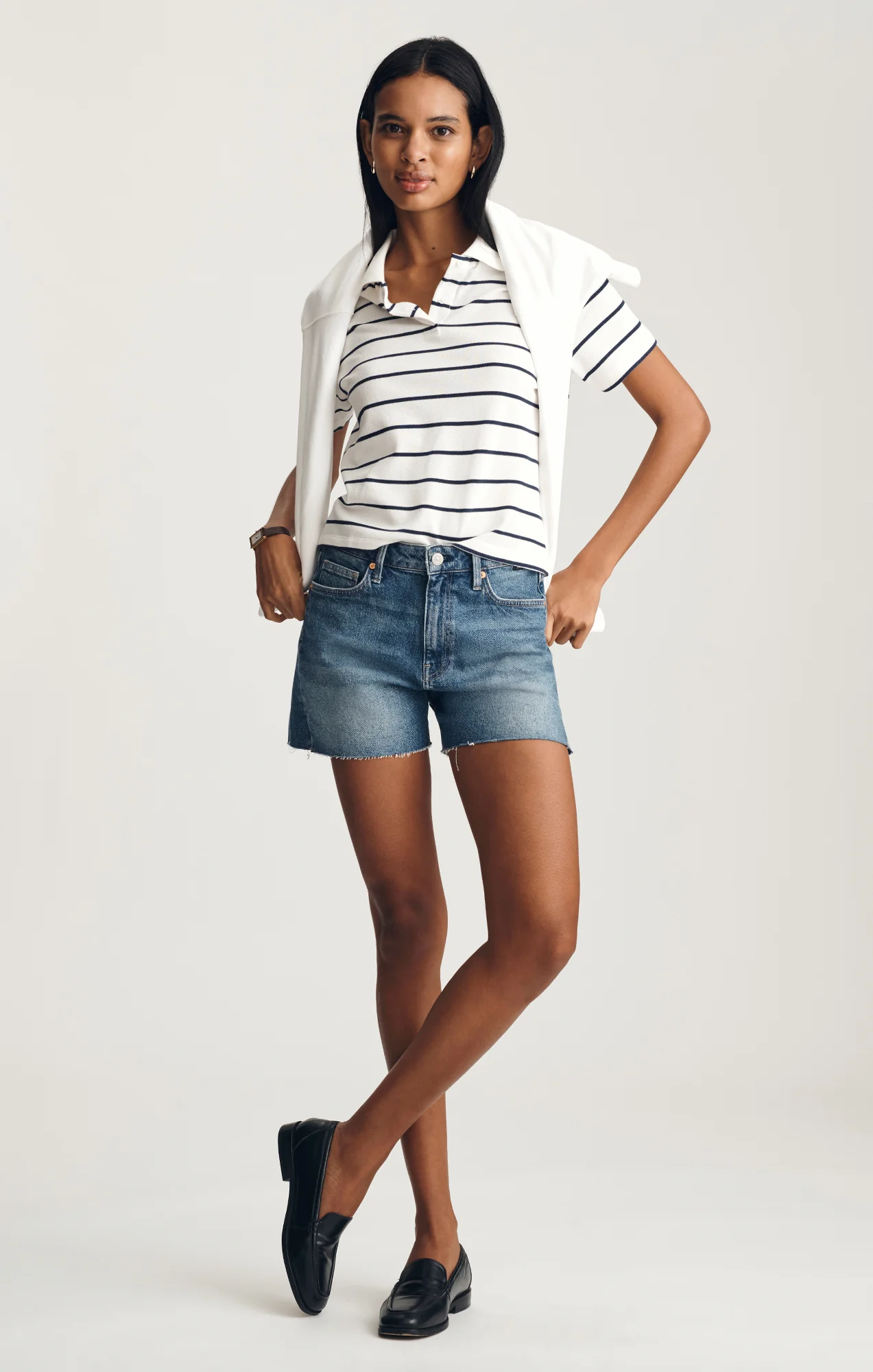 CROPPED POLO T-SHIRT IN BLACK IRISH STRIPE - Image 4