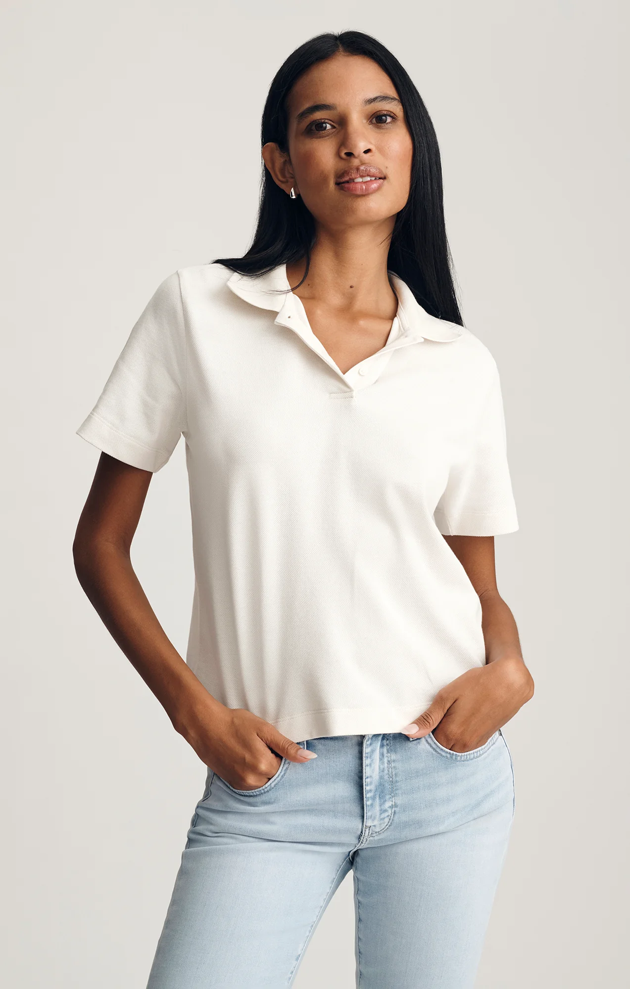 CROPPED POLO T-SHIRT IN COCONUT MILK