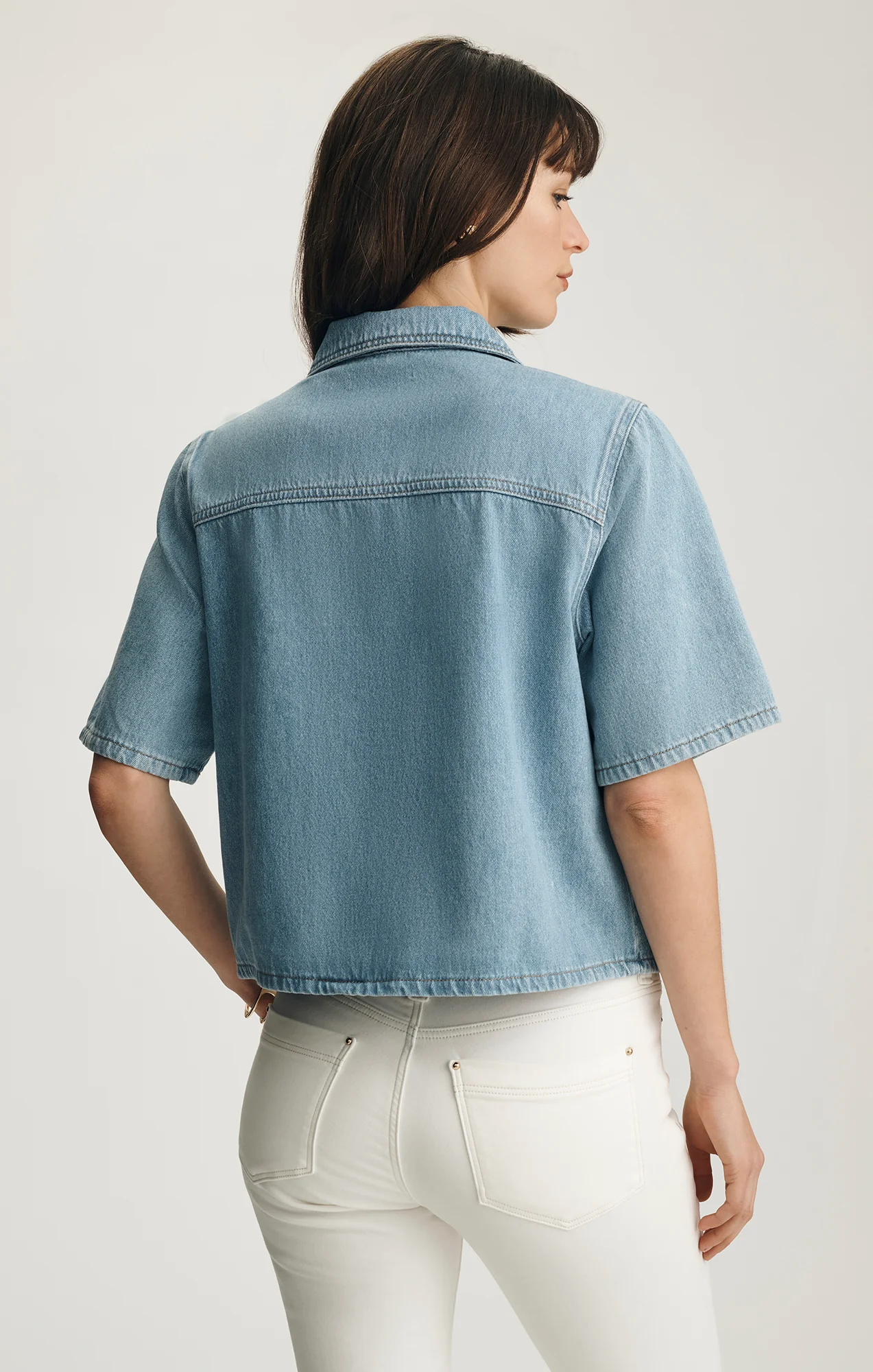DAFNE DENIM SHIRT IN LIGHT GOLD PREMIUM - Image 3