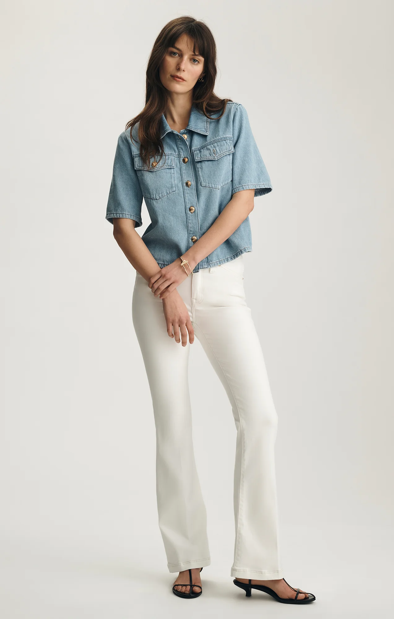 DAFNE DENIM SHIRT IN LIGHT GOLD PREMIUM - Image 4