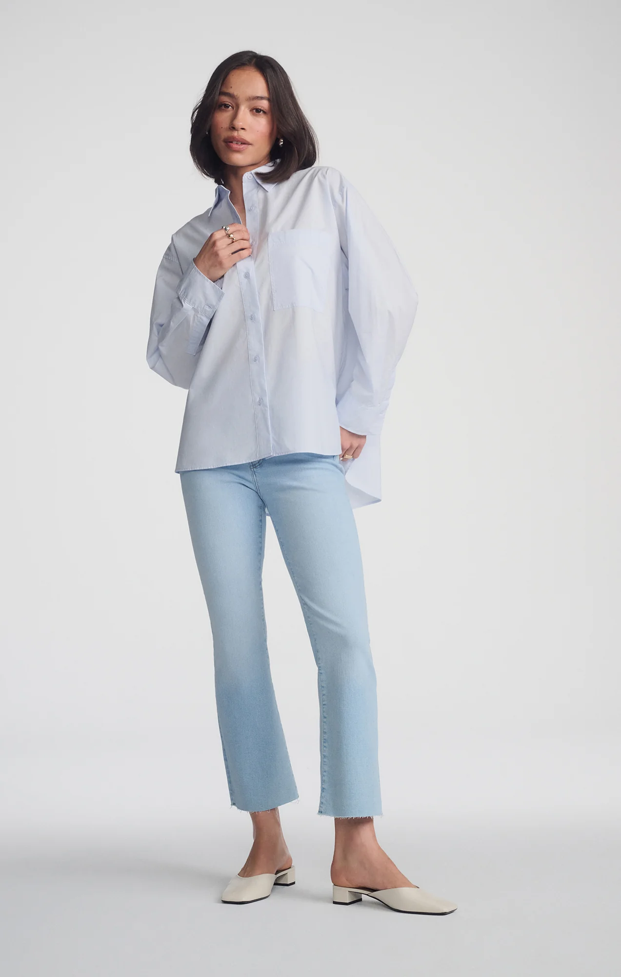 DOUBLE POCKET BUTTON-UP SHIRT IN CASHMERE BLUE