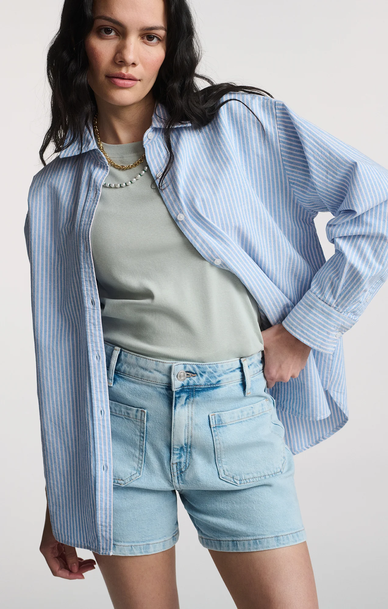LONG SLEEVE BUTTON-UP SHIRT IN OXFORD BLUE STRIPED