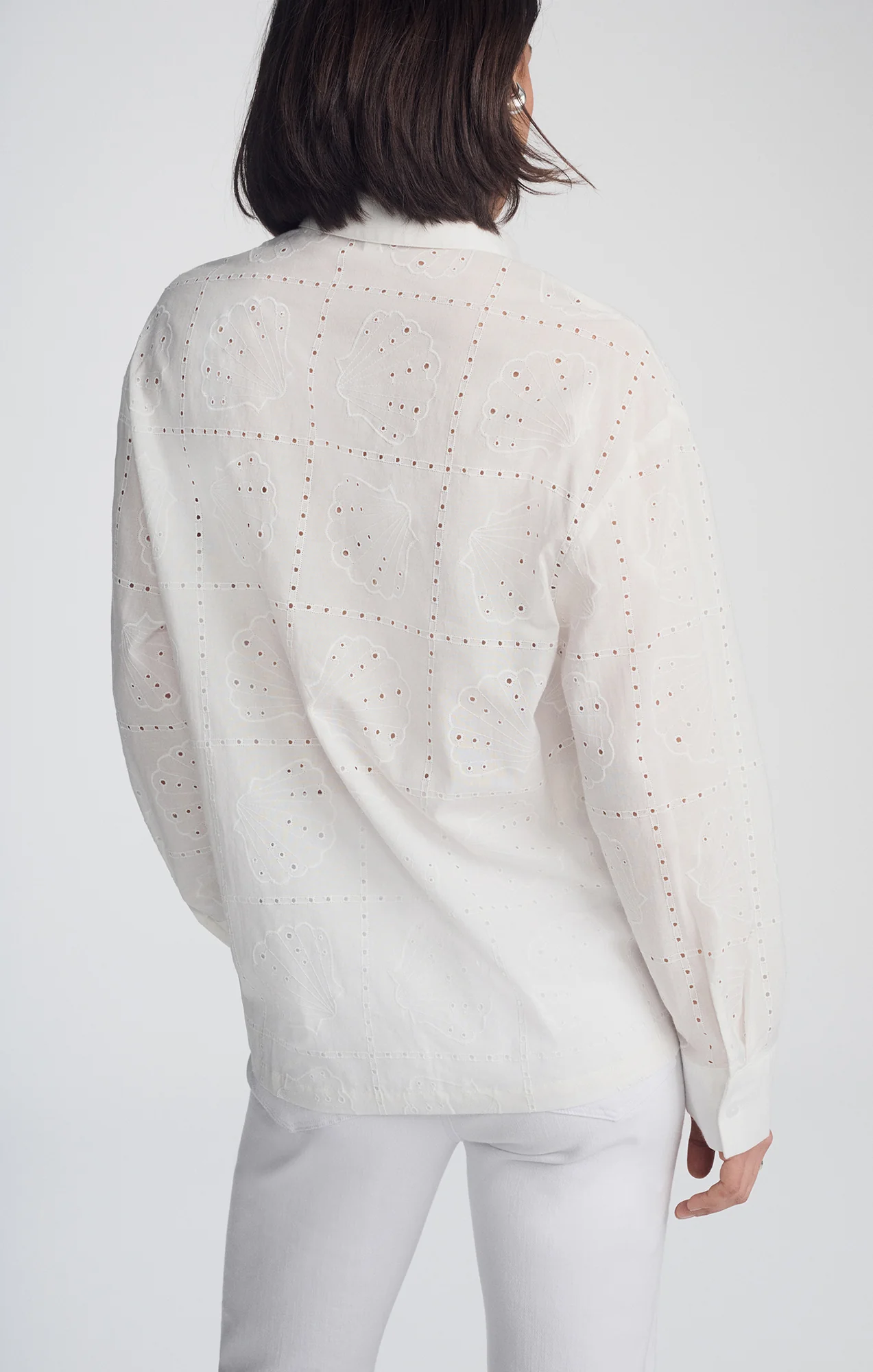 EYELET BUTTON-UP SHIRT IN WHITE - Image 2