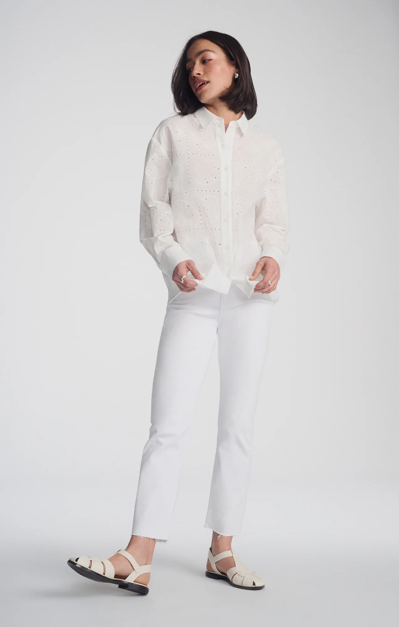 EYELET BUTTON-UP SHIRT IN WHITE - Image 3