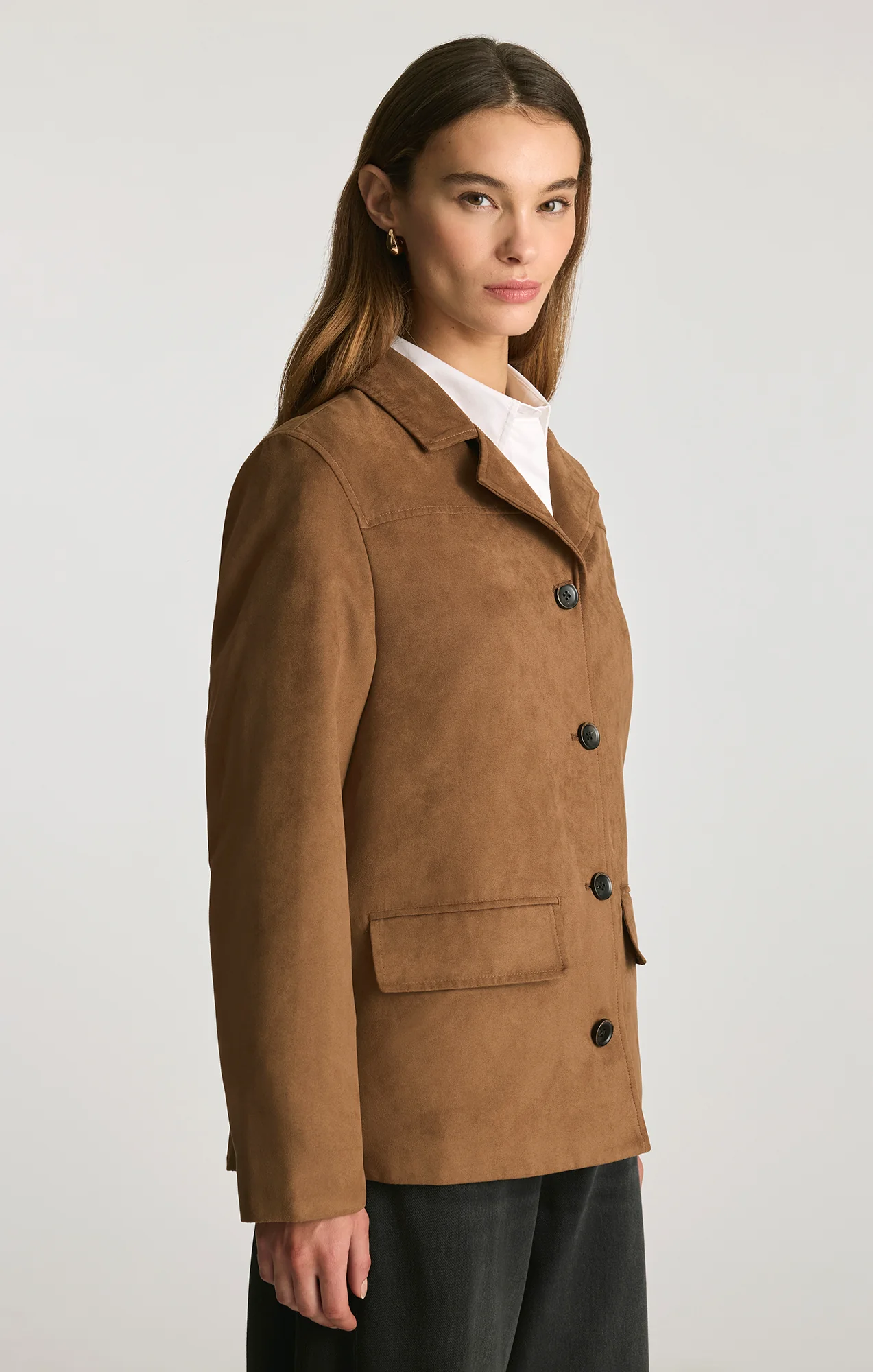 FAUX SUEDE CHORE JACKET IN BISON - Image 3