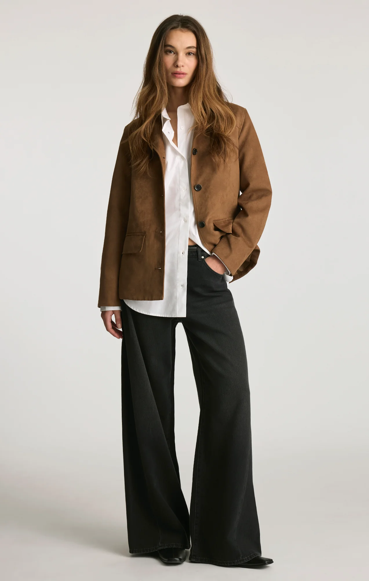 FAUX SUEDE CHORE JACKET IN BISON - Image 5