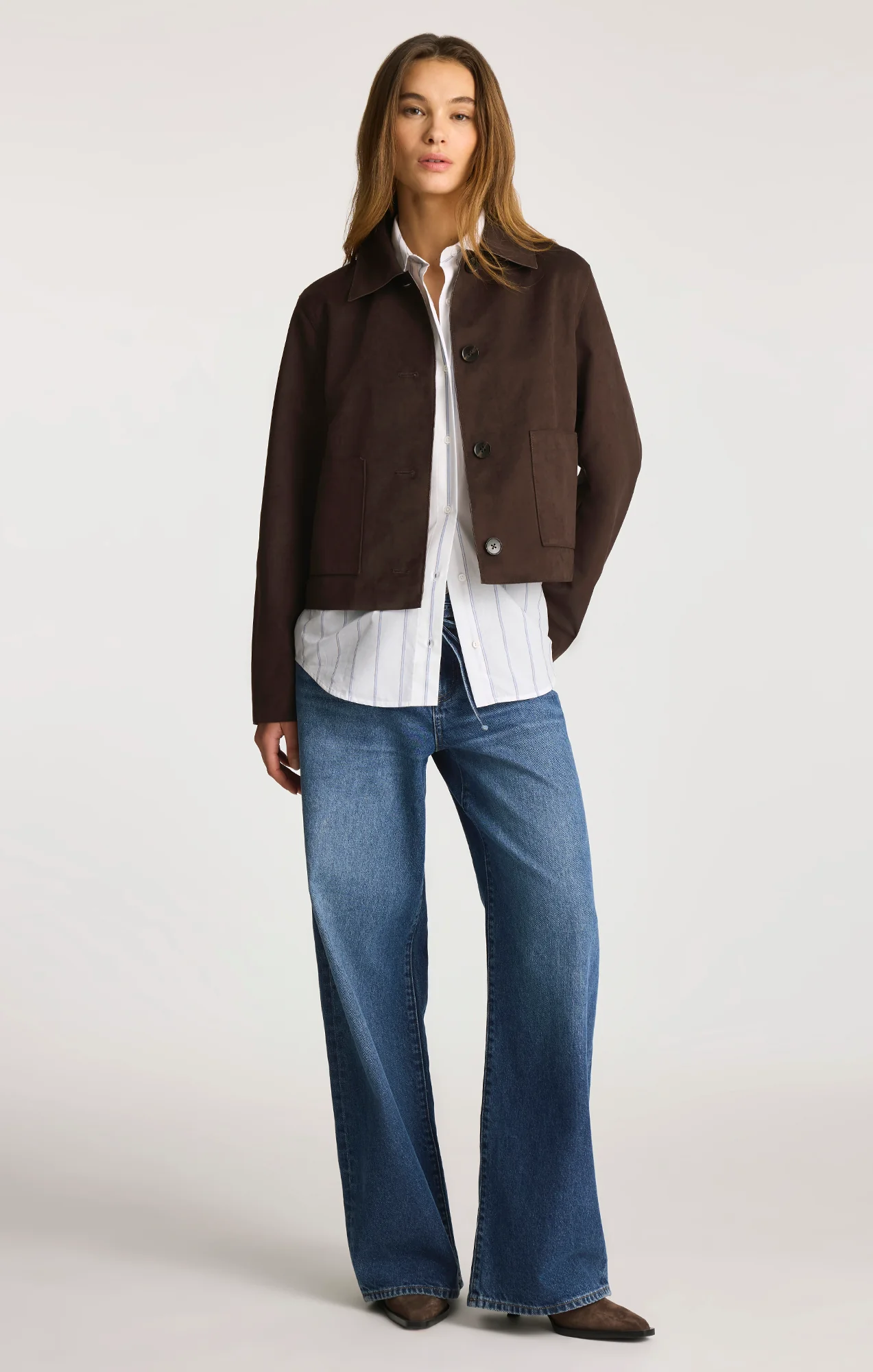 FAUX SUEDE CROPPED JACKET IN BLACK COFFEE - Image 5