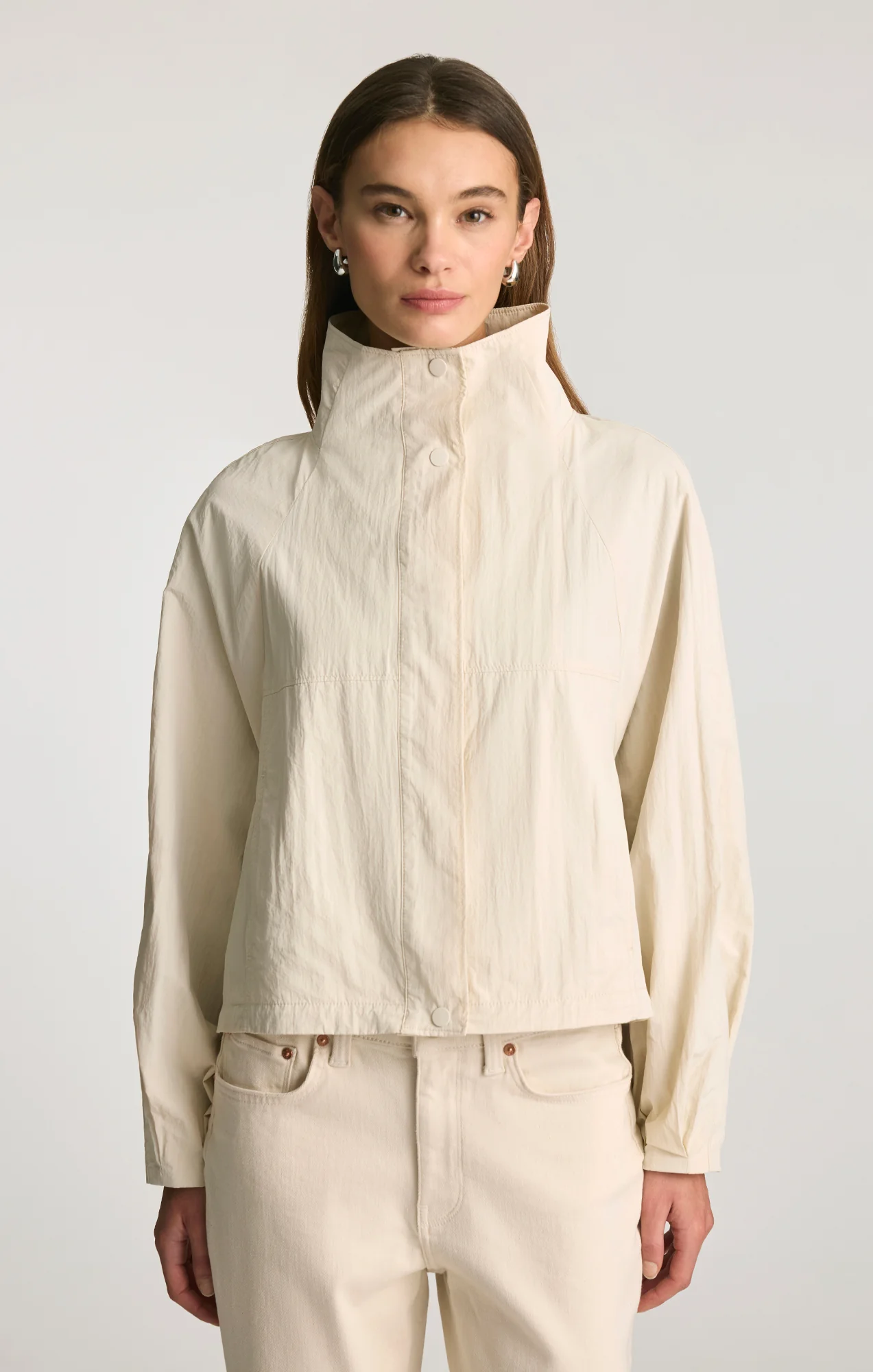 FUNNEL NECK UTILITY JACKET IN LIGHT GREY