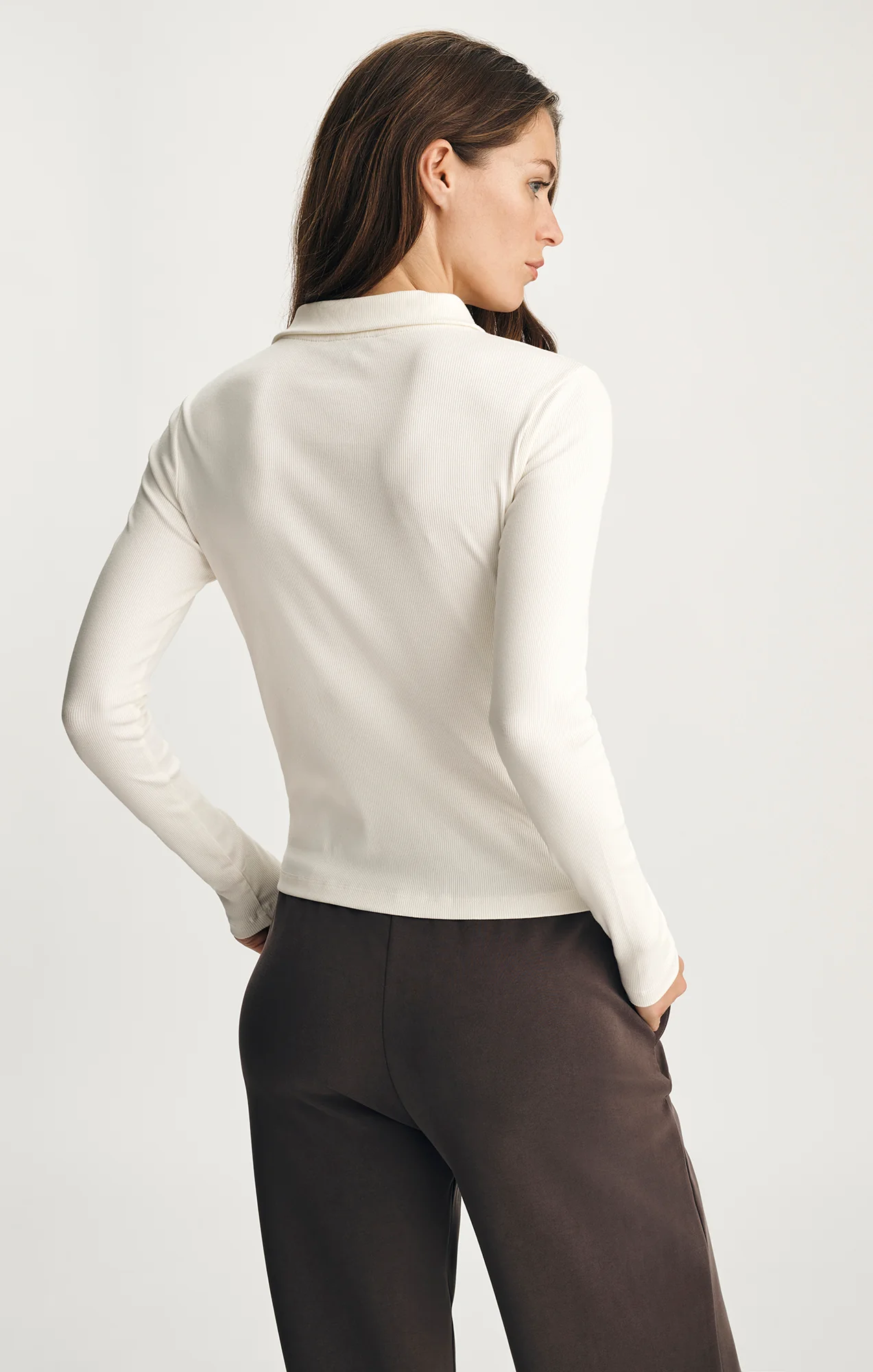 SPORTY LUXE HALF ZIP SHIRT IN COCONUT MILK - Image 2