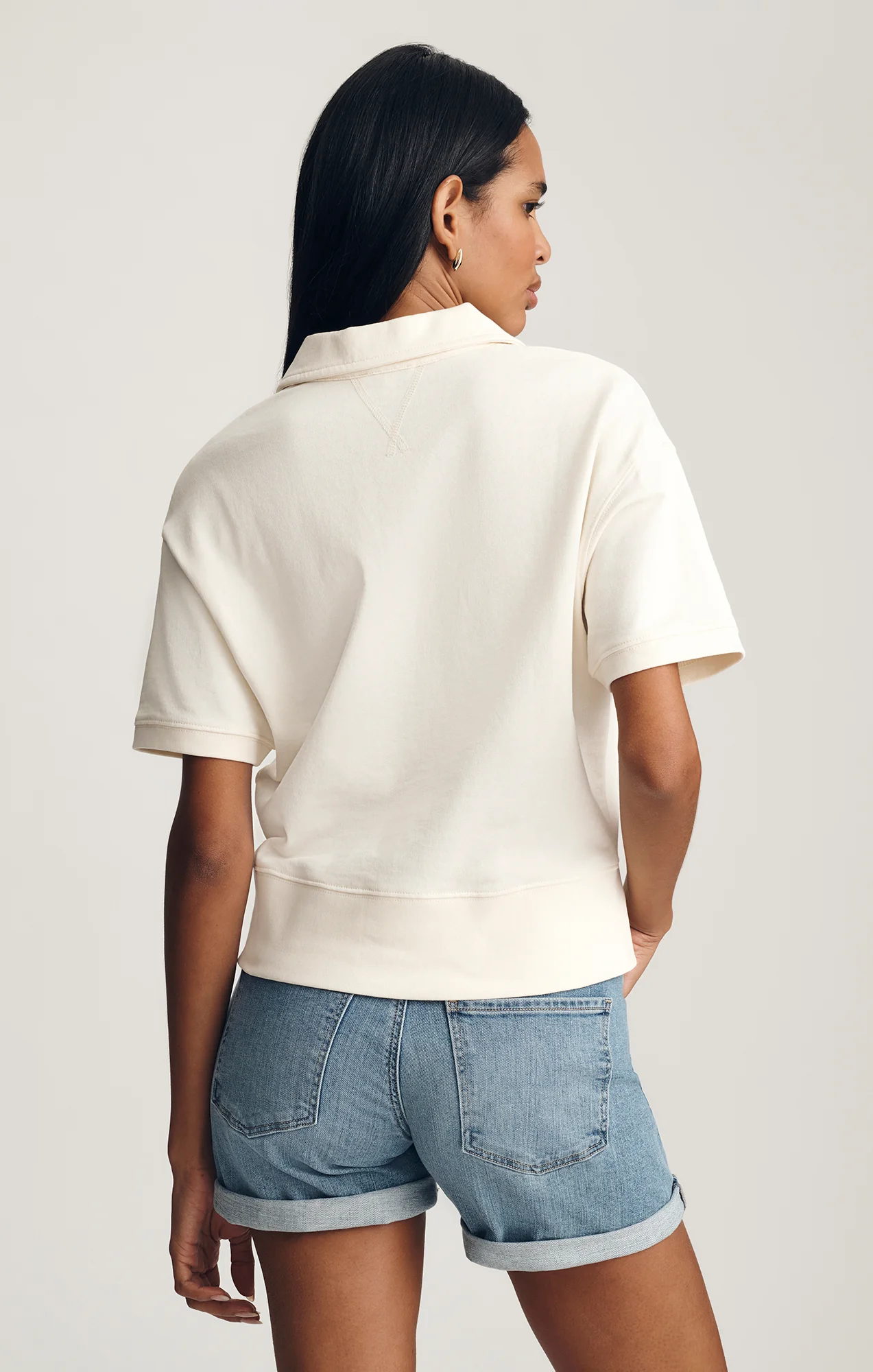 HALF ZIP SHORT SLEEVE SWEATSHIRT IN WHISPER WHITE - Image 2