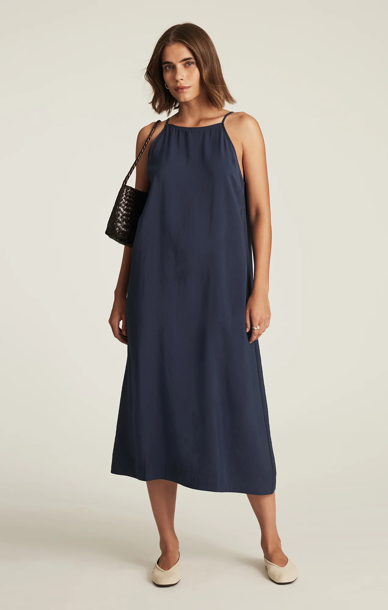 CAMI STRAP MIDI DRESS IN MOOD INDIGO