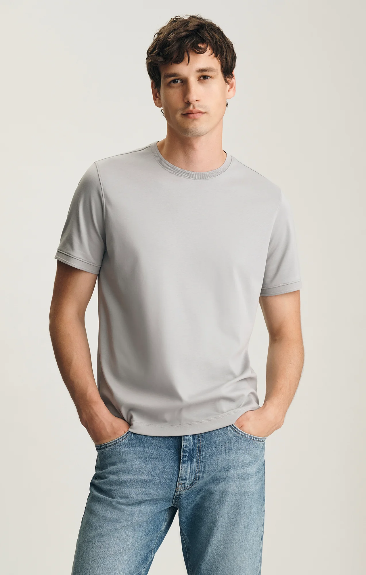 INTERLOCK CREW NECK T-SHIRT IN ALLOY
