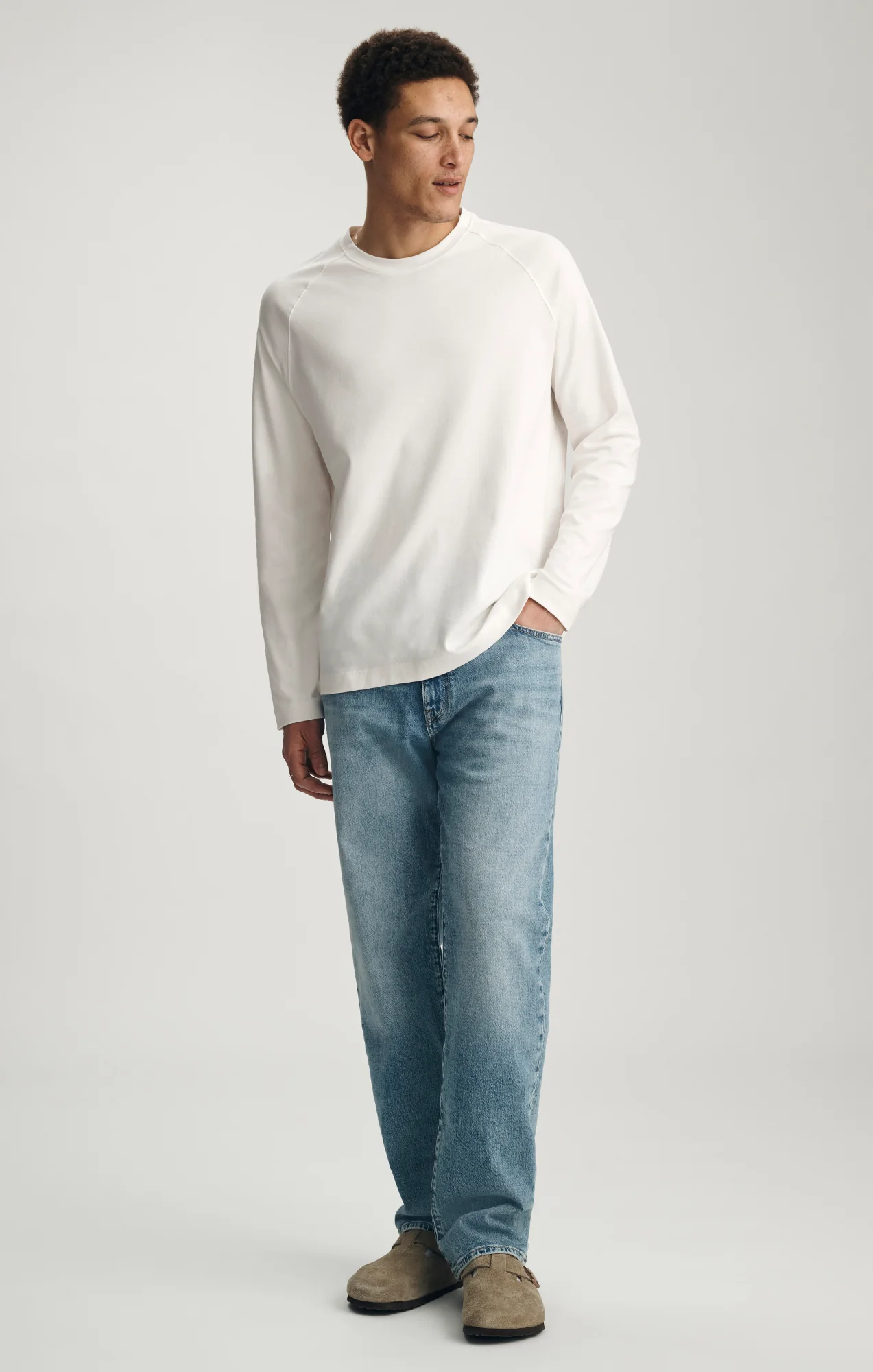 INTERLOCK LONG SLEEVE CREW NECK T-SHIRT IN ANTIQUE WHITE - Image 4
