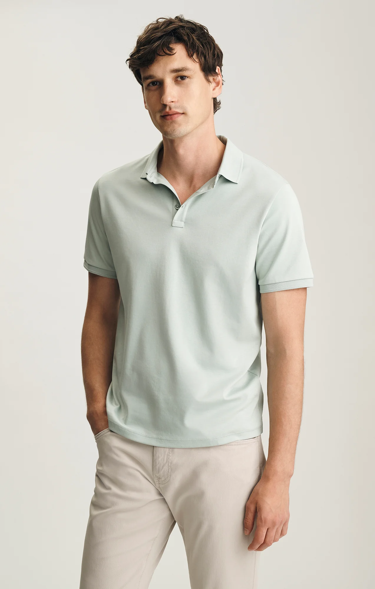 INTERLOCK POLO T-SHIRT IN AQUA GRAY