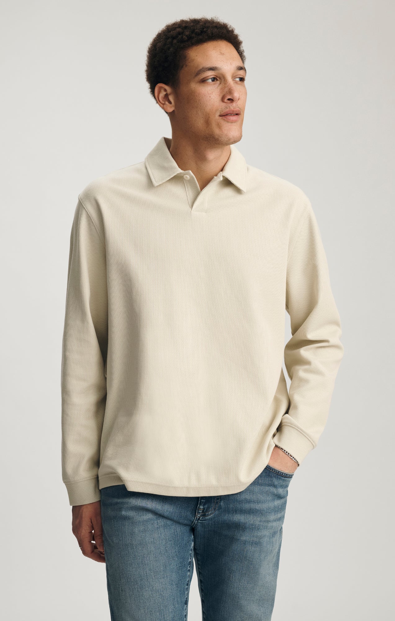 JACQUARD INTERLOCK POLO SWEATSHIRT IN OVERCAST