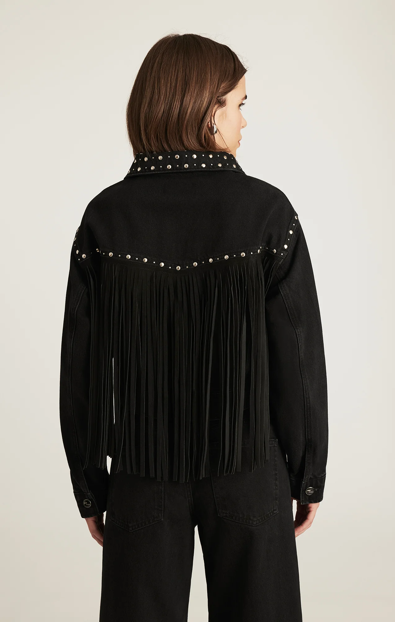 JENNA FRINGE DENIM JACKET IN SMOKE FRINGE DENIM - Image 2
