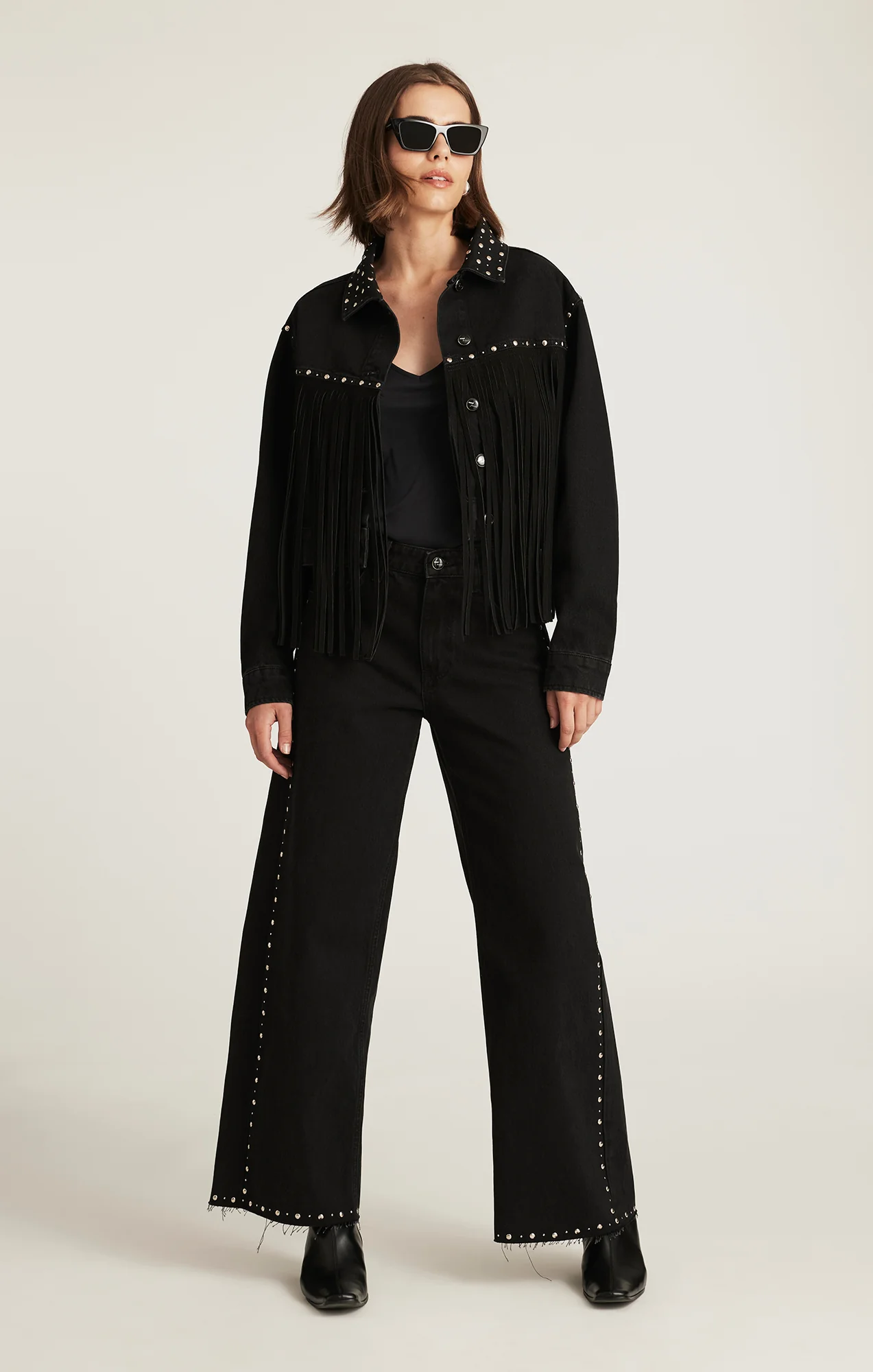JENNA FRINGE DENIM JACKET IN SMOKE FRINGE DENIM - Image 3