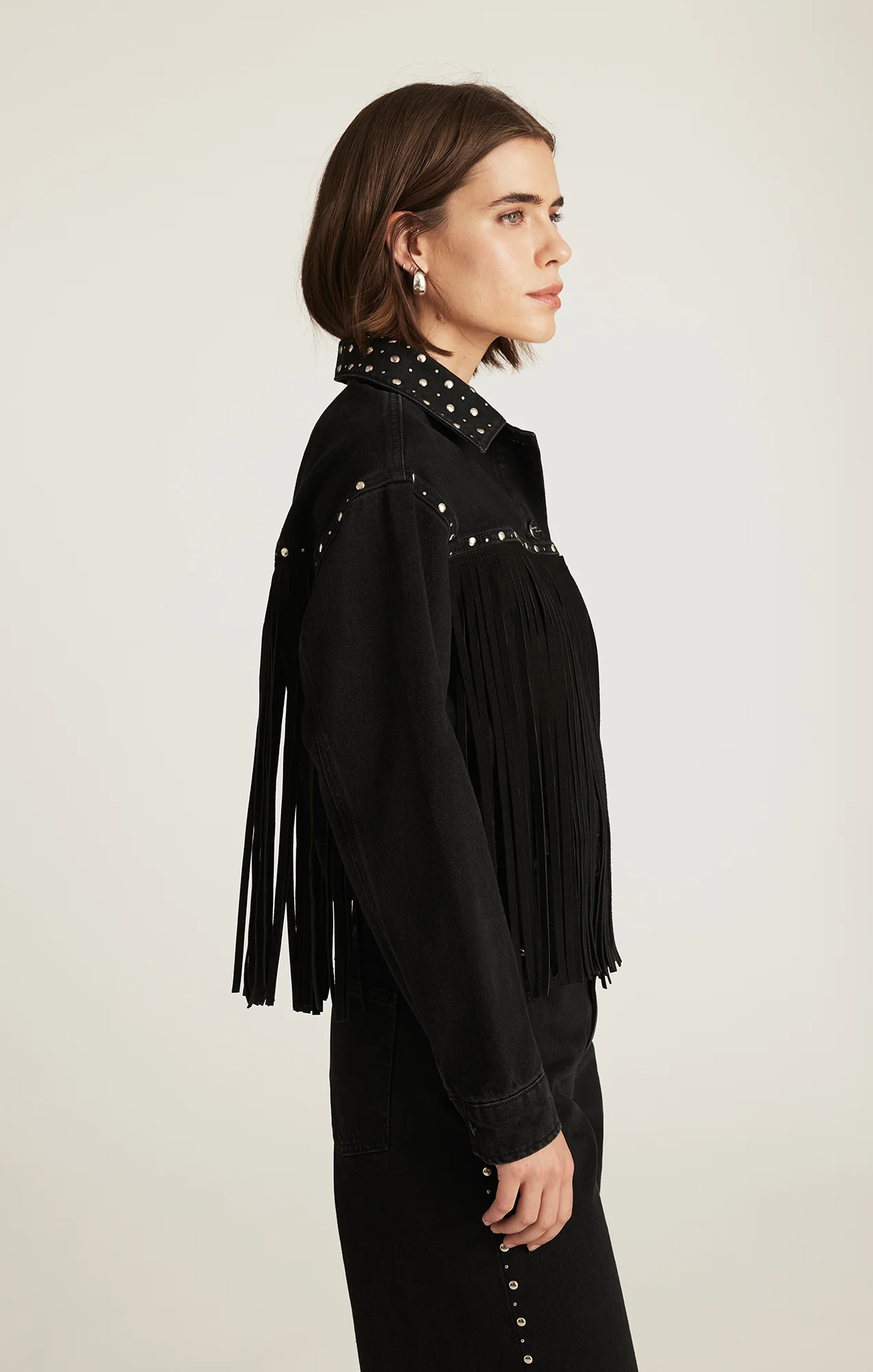 JENNA FRINGE DENIM JACKET IN SMOKE FRINGE DENIM - Image 4