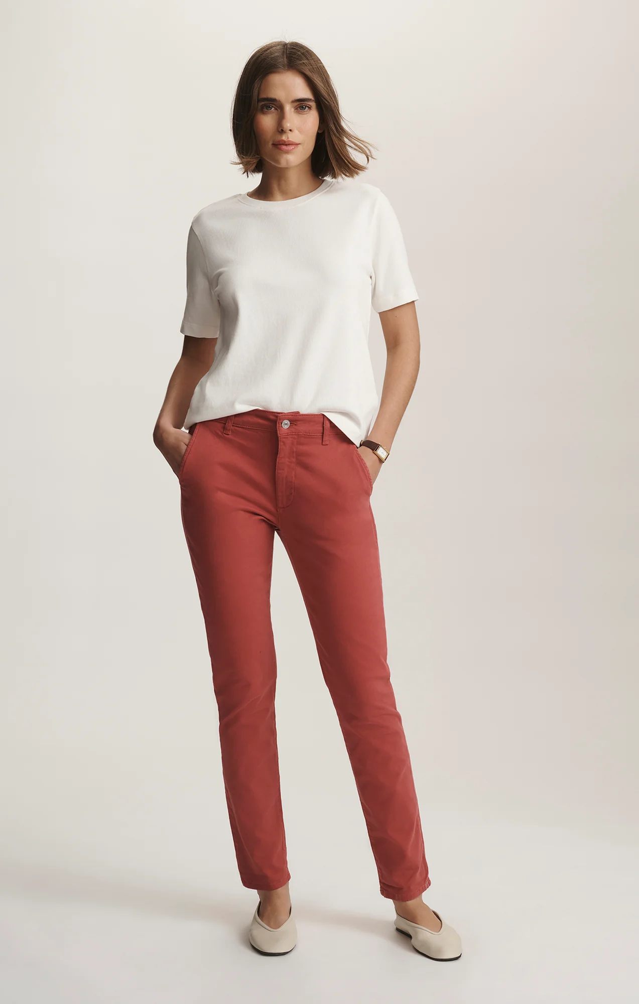 KATHLEEN SLIM BOYFRIEND CHINO IN BUBBLEGUM CASUAL TWILL