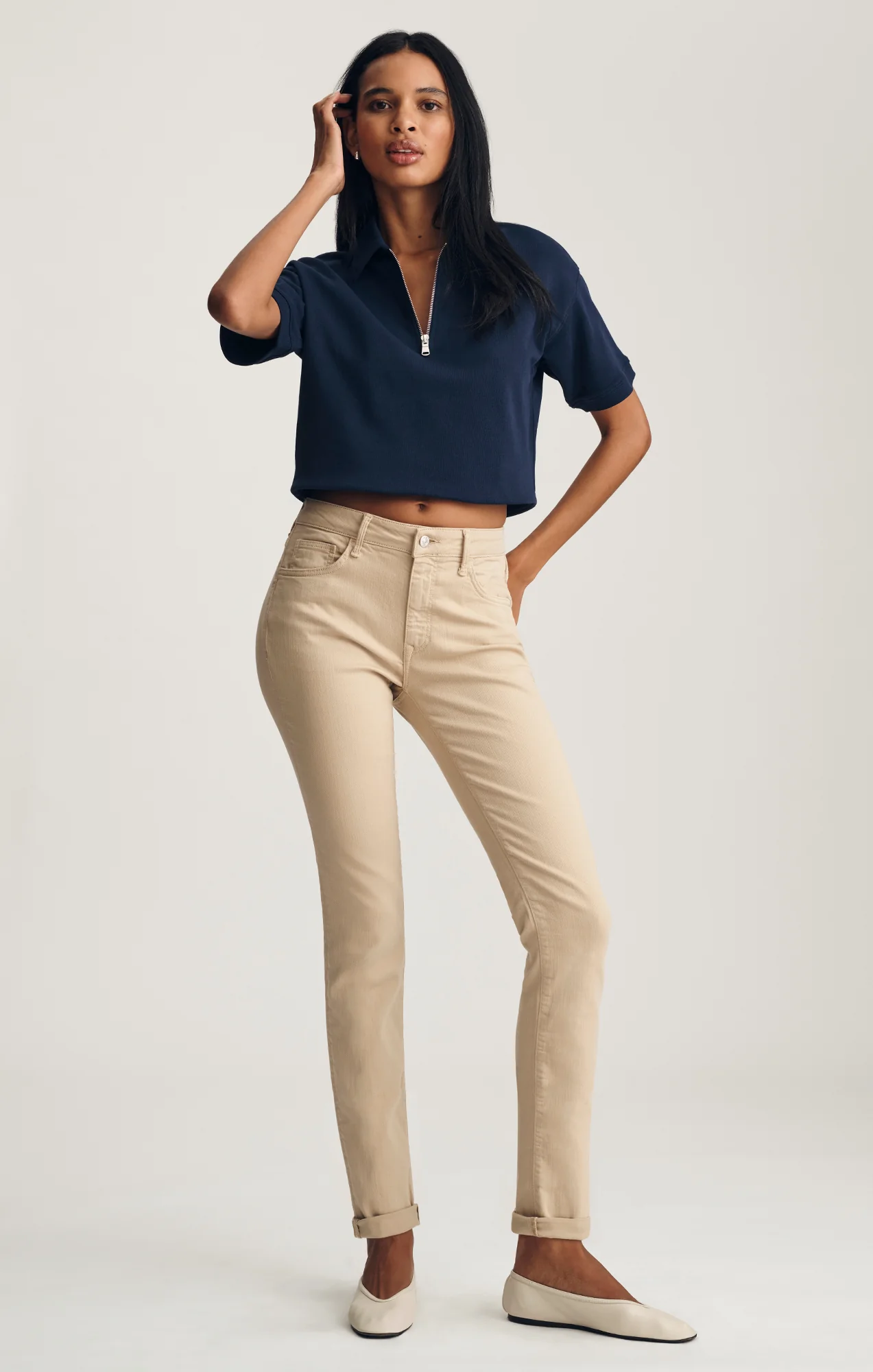 KATHLEEN SLIM BOYFRIEND IN CORN SILK FLEX BLUE